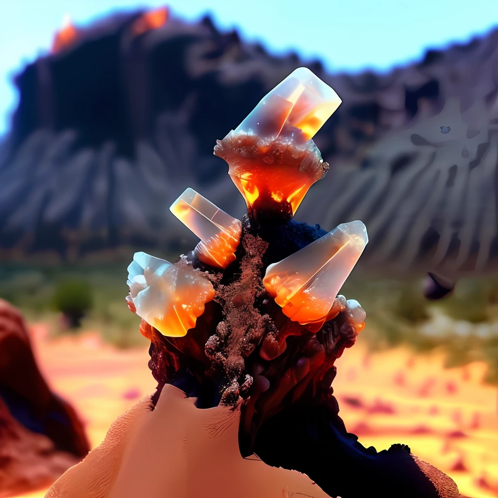 Quartz long crystals anthill, liquid lava from it's holes