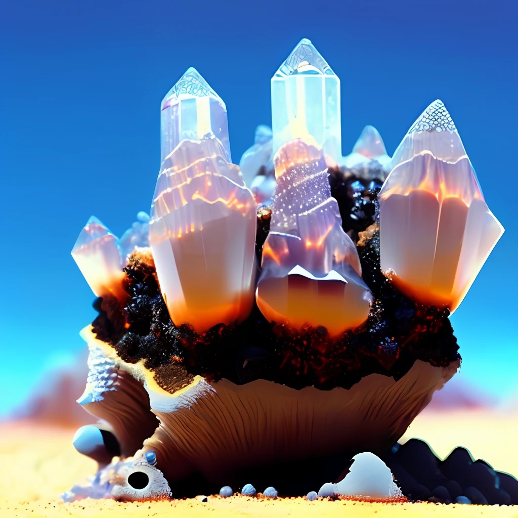 Quartz long crystals anthill, liquid lava from it's holes