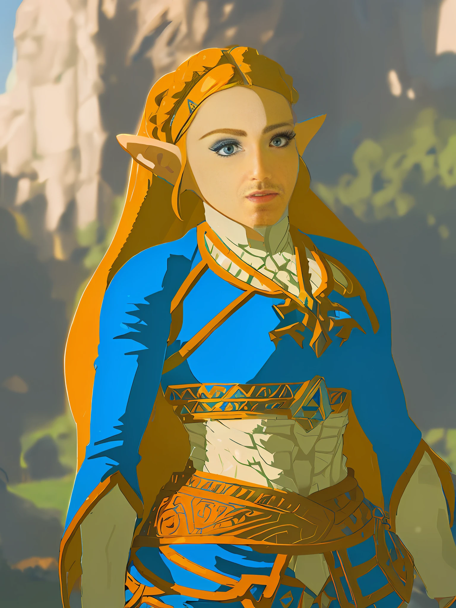 a close up of a woman in a blue and yellow outfit, portrait of princess zelda, portrait of zelda, zelda botw, botw style, princess zelda, botw, breath of the wild style, zelda, breath of the wild art style, zelda with triforce, a portrait of link, from legend of zelda, zelda style art, zelda breath of the wild