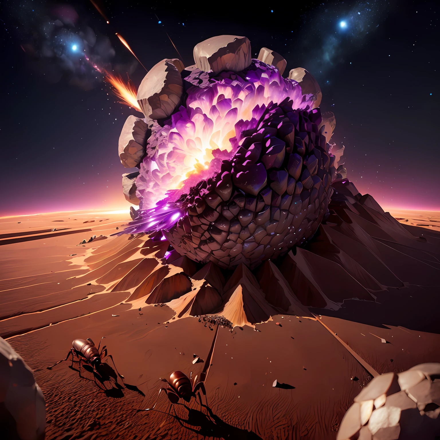 a chopped onion asteroid colliding with the ground, run ants run!