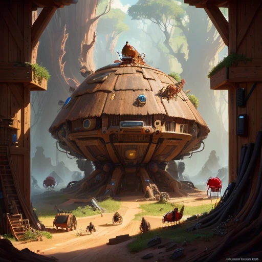 a tinkerer ant's anthill featuring with busy machines and woodworks