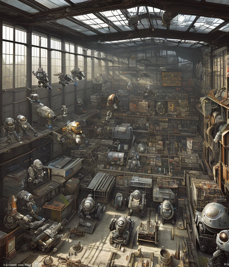 An old shed full of hypr realistic books, shelves full of very detailed, incomplete old robots, dusty air, diffused light, , award winning magazine cover photo, hyper detailed