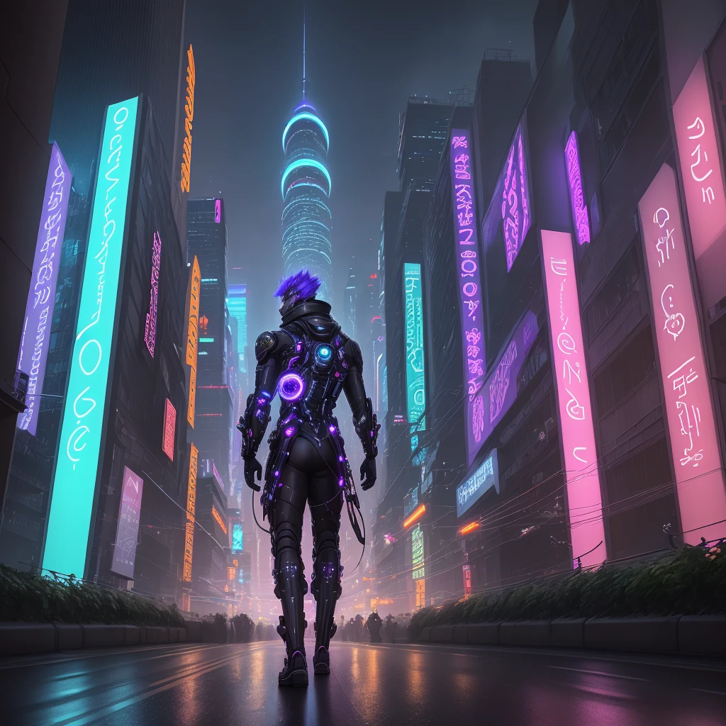 Witness the birth of a cyberpunk Eden, a realm forged from the depths of boundless imagination. Behold the majestic rise of towering skyscrapers, their spires reaching toward the celestial expanse, bedecked in neon constellations that defy the veil of darkness. Cascades of radiant hues descend upon rain-soaked streets, a symphony of light that dances upon shimmering surfaces, breathing life into the mundane.
Amid the labyrinthine arteries of high-tech infrastructure, vehicles glide with ethereal grace, their engines murmuring secrets of electric fervor. They navigate the sinuous thoroughfares, their silent whispers echoing the pulse of progress. And in this cybernetic tapestry, an assembly of souls, adorned in cybernetic finery, traverses the neon-lit maze, their movements a rhythmic ode to evolution. Attired in garments woven from the fabric of a future yet untold, they tread the path of destiny.
Billboards and holographic projections engage in an ethereal ballet, their luminous choreography painting the urban tableau with a celestial glow. A metropolis awakens, where the boundaries between tangible existence and digitized dreams blur in a waltz of ephemeral beauty. Embrace this captivating fusion, where the realms of reality and virtuality intertwine, conjuring a symphony of bewitching possibilities.
The air, heavy with the weight of industrial might, carries the mingled scents of nocturnal reverie. A melange of aromas, where the sizzling essence of street food intertwines with the metallic tang of progress, lingers in the atmosphere. Here, within this sensory overture, the fragrance of a promising dawn wafts, teasing the senses with the whispers of a brave new world.
At the crossroads of advanced technology and gritty urbanism, a cyberpunk metropolis unfurls its grandeur. It is a dreamscape meticulously crafted, blending the artistry of digital enchantment with the raw authenticity of the streets. Surrender to the electric current coursing through your veins,