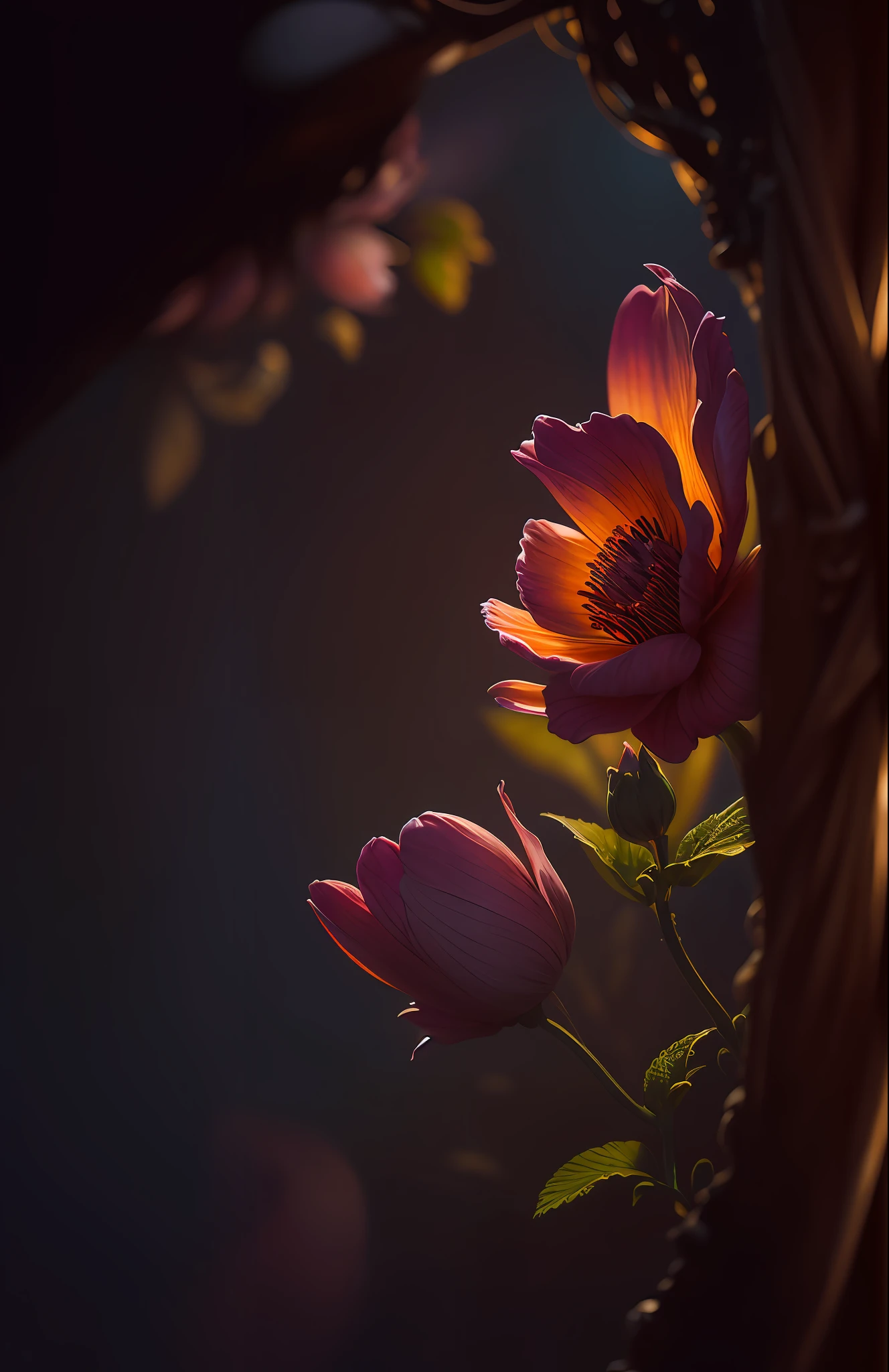 A flower by Casey Weldon, Olga Kvasha, Miho Hirano, hyperdetailed intricately detailed gothic art trending on Artstation triadic colors Unreal Engine 5 detailed matte painting, deep color, fantastical, intricate detail, splash screen, complementary colors, fantasy concept art, 8k resolution, gothic deviantart masterpiece, (dark shot:1.4), art by greg rutkowski and artgerm, soft cinematic light, adobe lightroom, photolab, hdr, intricate, highly detailed, (depth of field:1.4)