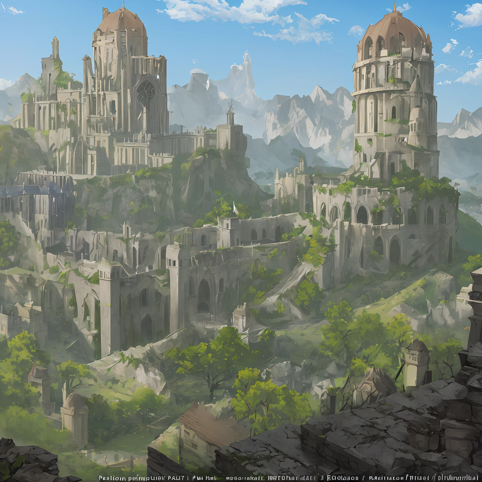 pastoral, crumbling ruined stone tower