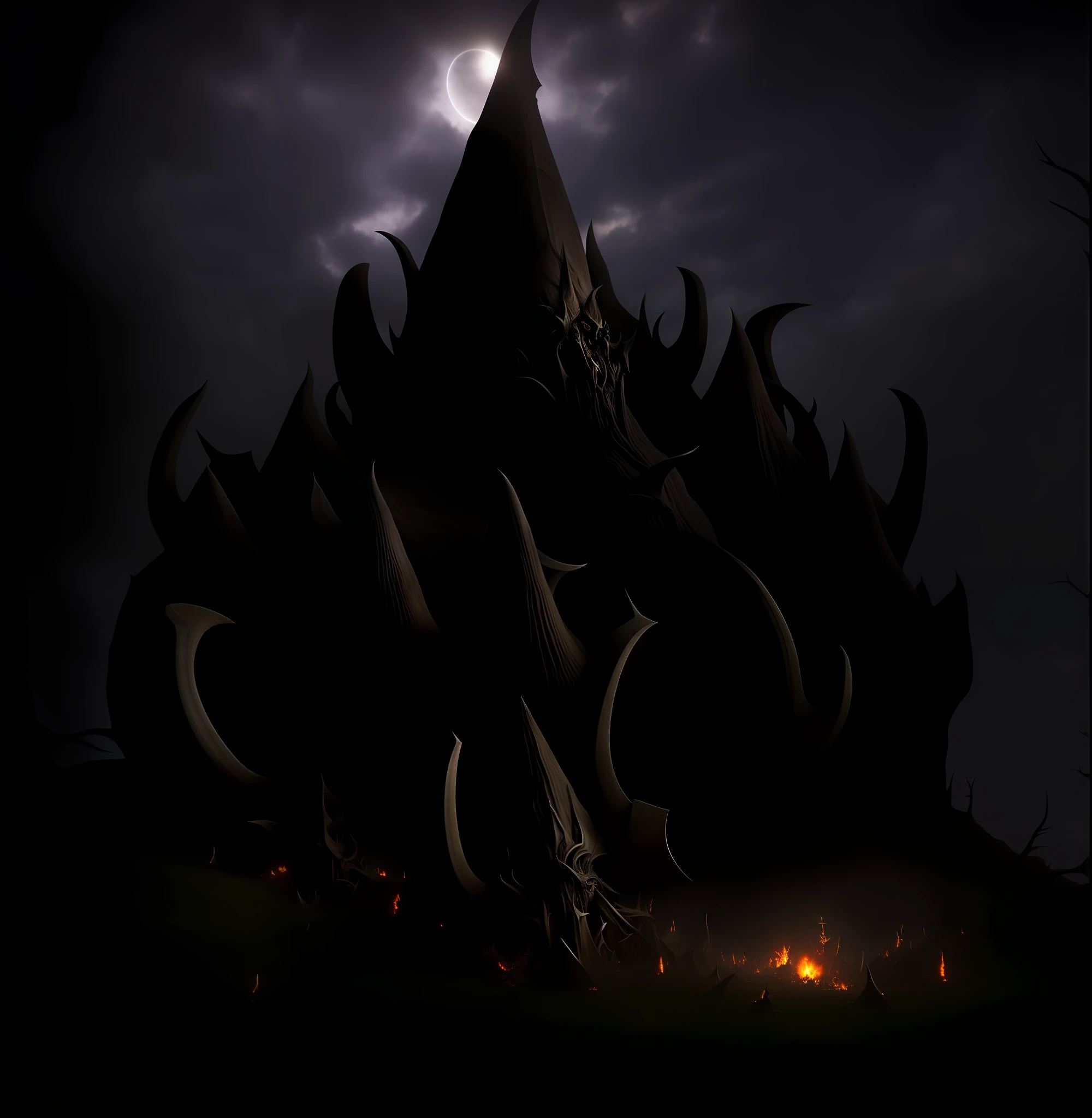 there are many horns and tusks in a pile on the ground, devils horns, giant horns, large horns, devil's horns, small horns, cloven feet and horns, huge horns, ruined alien structures, giant mushrooms, giant grave structures, spike shell, spike pit, short horns, giant tomb structures, long horns, mushroom structures, spores, cow horns