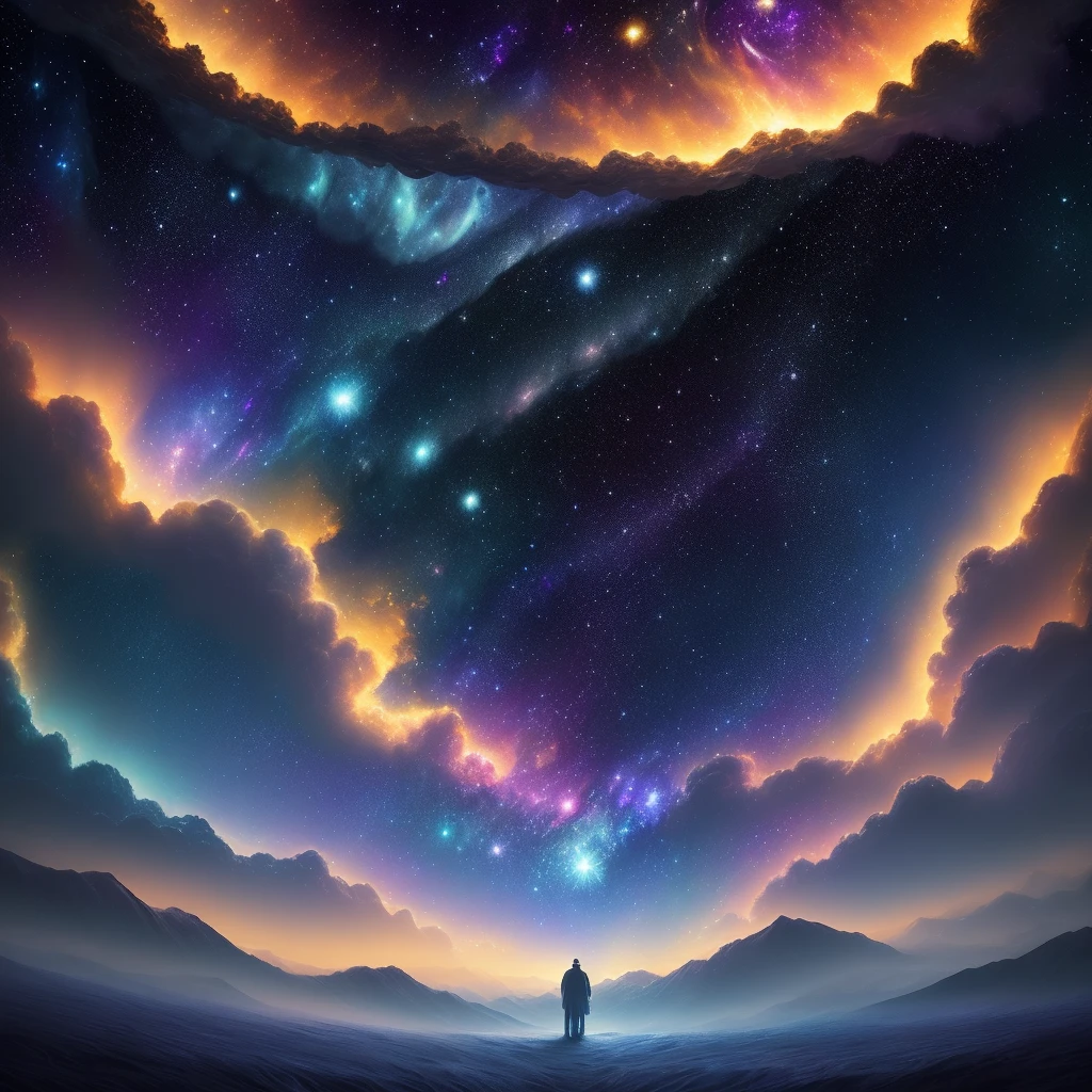 fancy galaxy, stars,night, dreamy color palette, inspired by starry night by Van Gogh, surrealism, surreal concept art, digital painting, inspired by Studio Ghibli, intrincate details, beautiful lighting, cinematic lighting, 8k — ar 7:4 — c 25