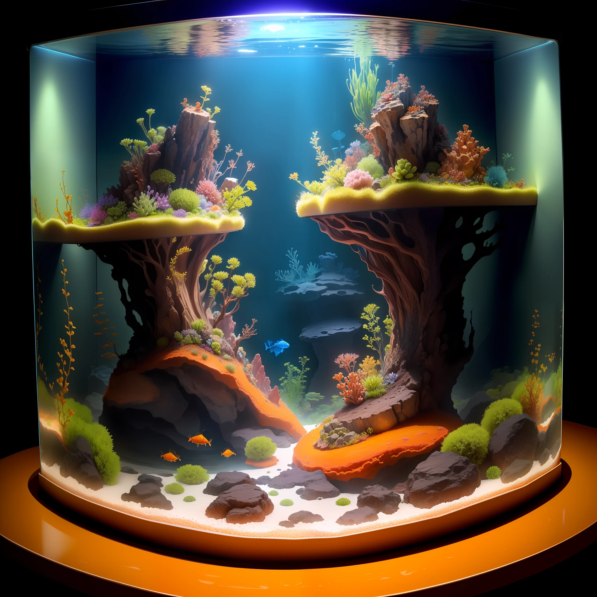Ant habit in a fish tank surrounded by lava, imagination fantacity