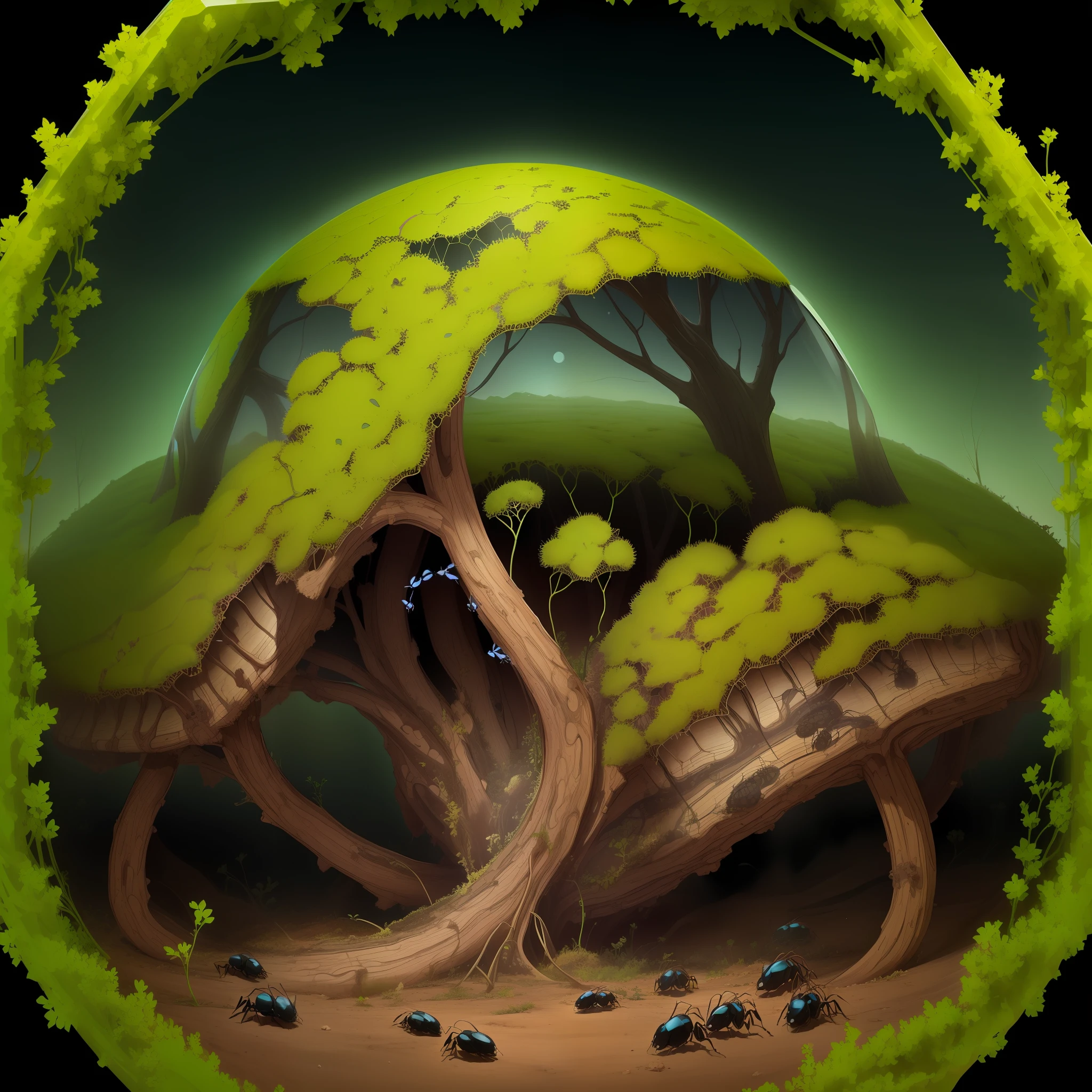 Ant habitat in world with poisonous air surrounded by a transparent barrier