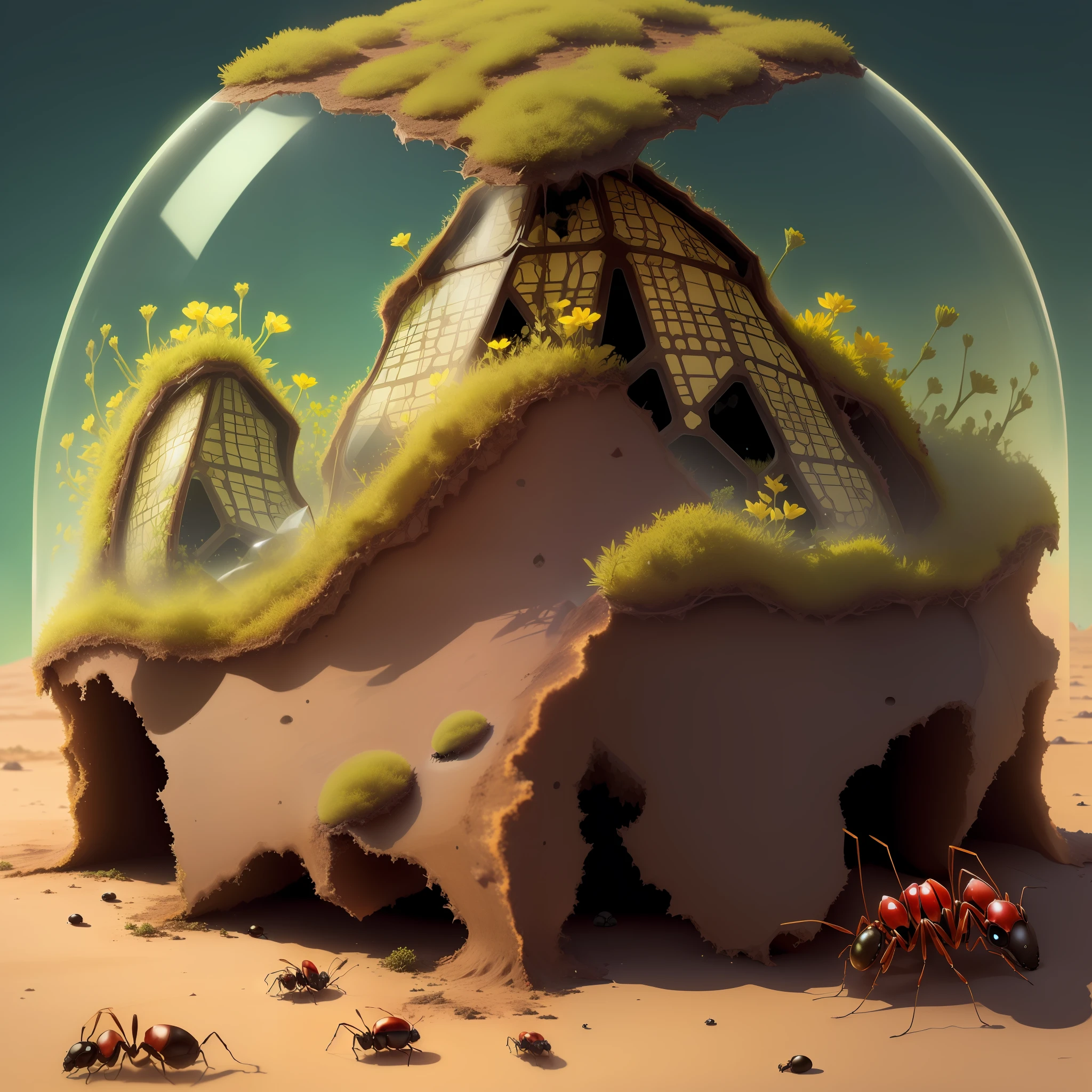 Ant habitat in world with poisonous air surrounded by a transparent barrier