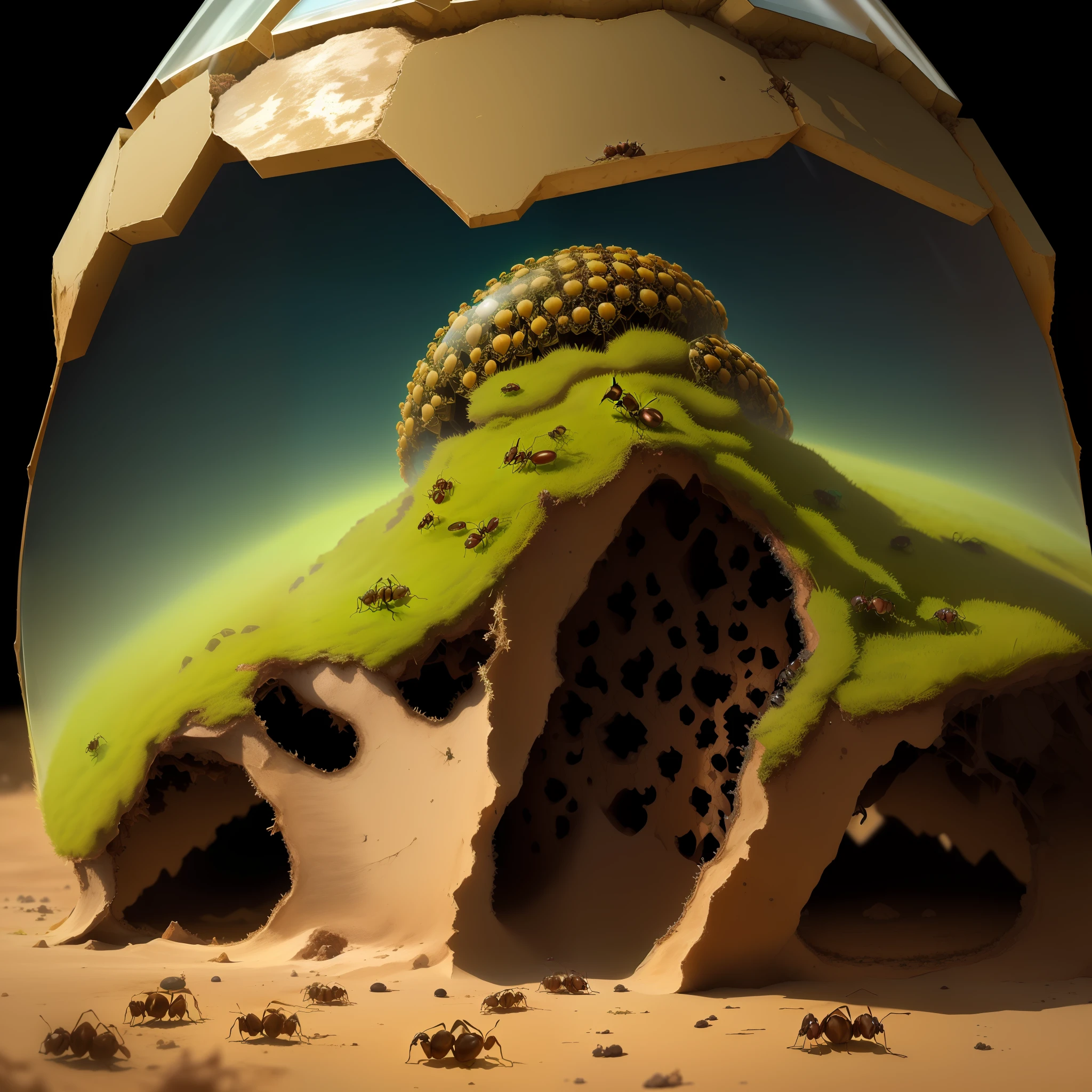 Ant habitat in world with poisonous air surrounded by a transparent barrier