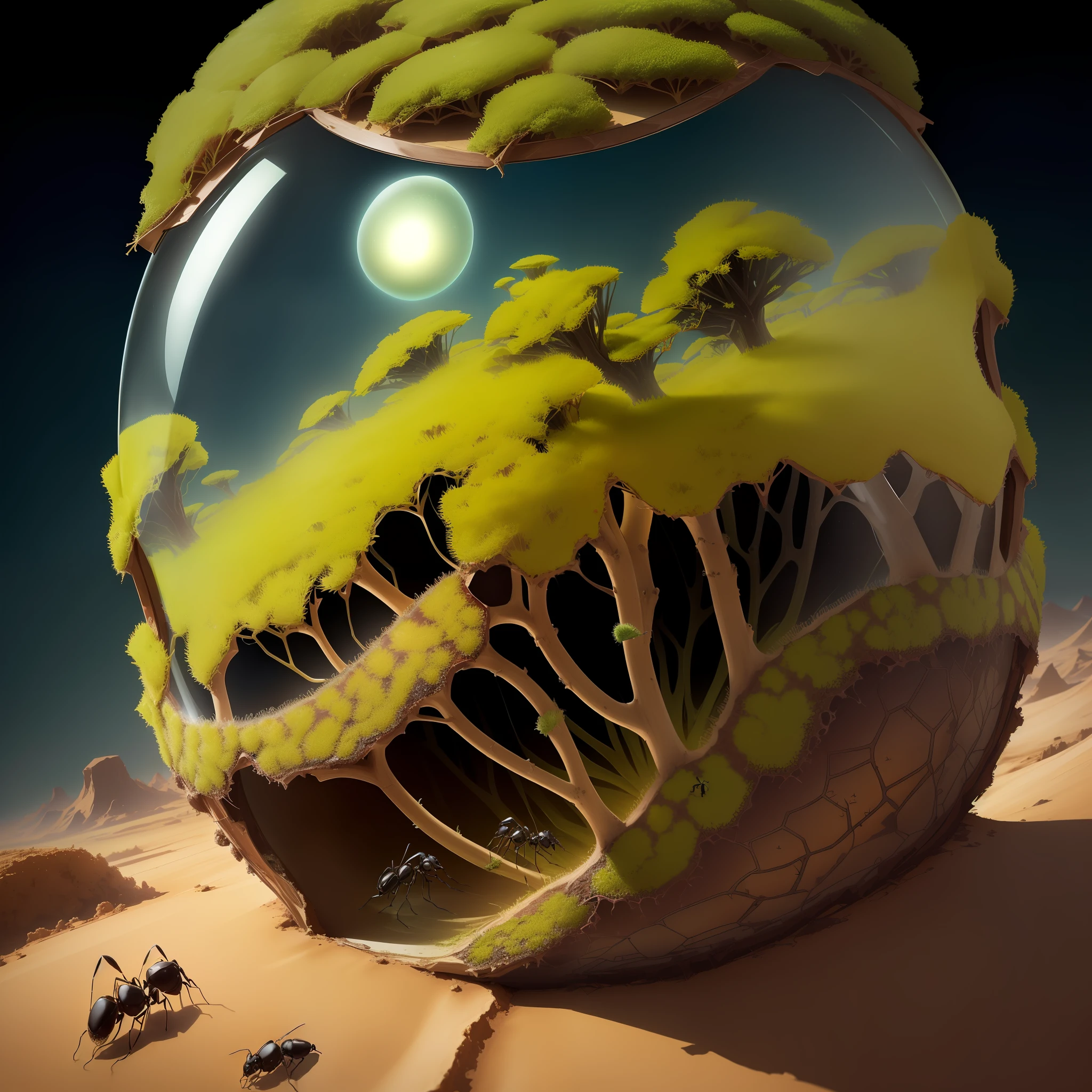 Ant habitat in world with poisonous air surrounded by a transparent barrier
