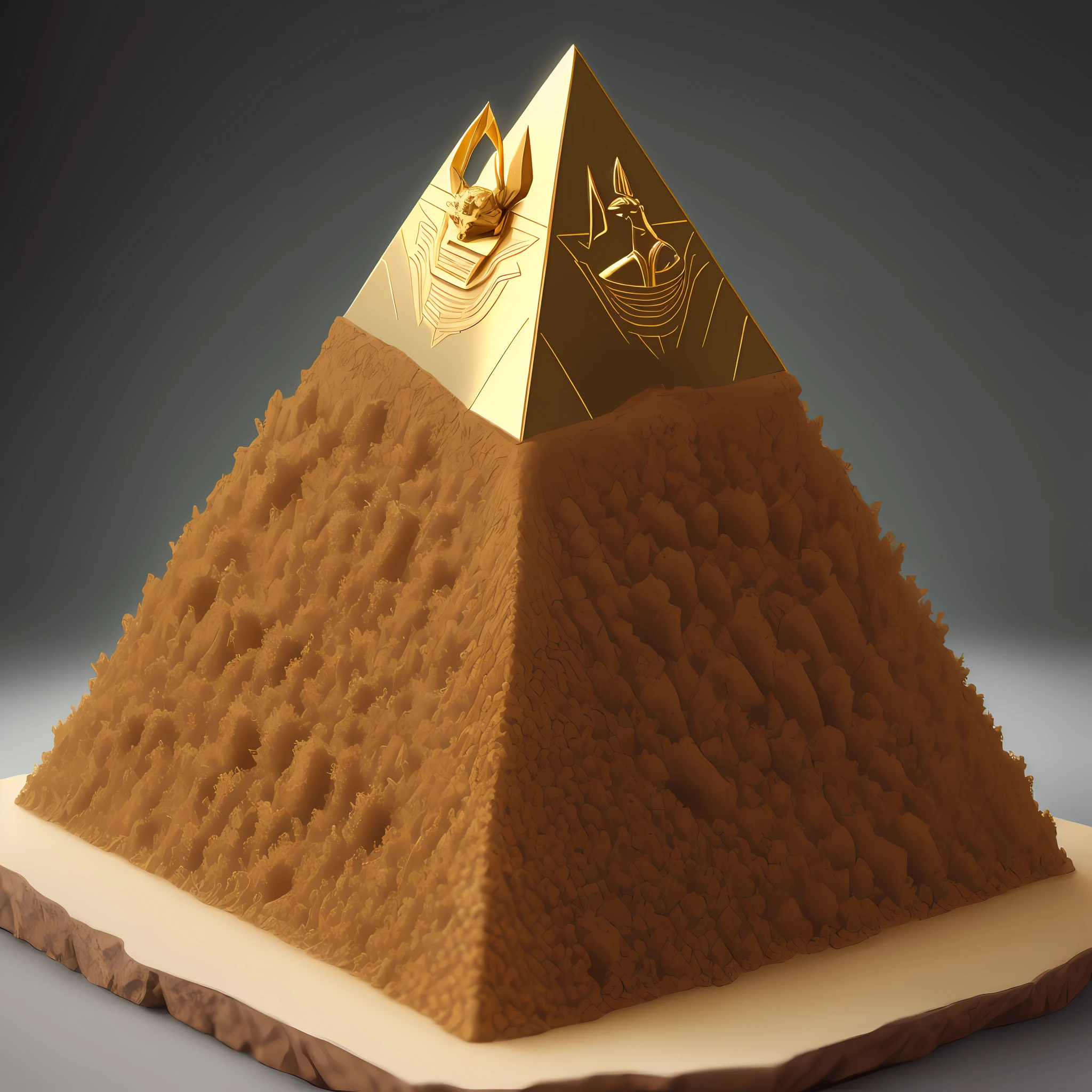 Pyramid-shaped anthill with anubis and Ra