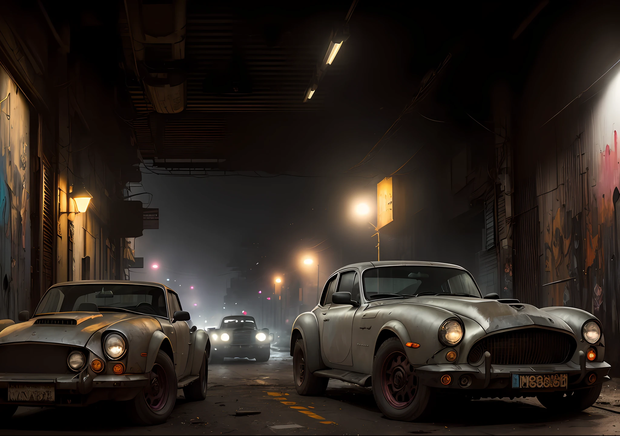 Morgan Freeman dark photo: sitting next to an old car, realistic epic, halo portrait, eyes of Atey Ghailan, Greg Rutkowski, Greg Tocchini, James Gilleard, Joe Fenton, Kaethe Butcher, yellow gradient, black, brown and magenta color scheme, grunge aesthetic!!! Graffiti brand wall background, art by Greg Rutkowski and Artgerm, soft cinematic light, Adobe Lightroom, Photo Lab, HDR, intricate, highly detailed, (depth of field: 1.4), faded, (neutral colors: 1.2), (HDR: 1.4), (soft colors:1.2), hyperdetailed, (Artstation:1.4), cinematic, warm lights, dramatic light, (intricate details:1.1), complex background, (Rutkowski:0.66), (blue and orange:0.4)