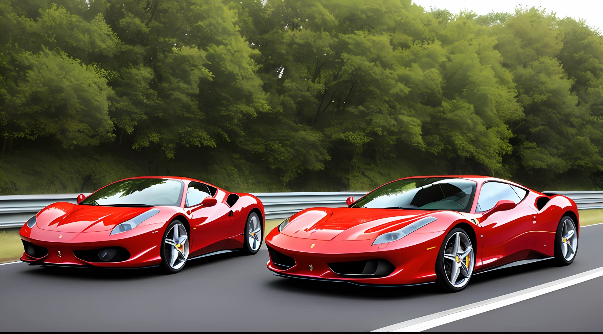 A Ferrari on the road and a person next to the car