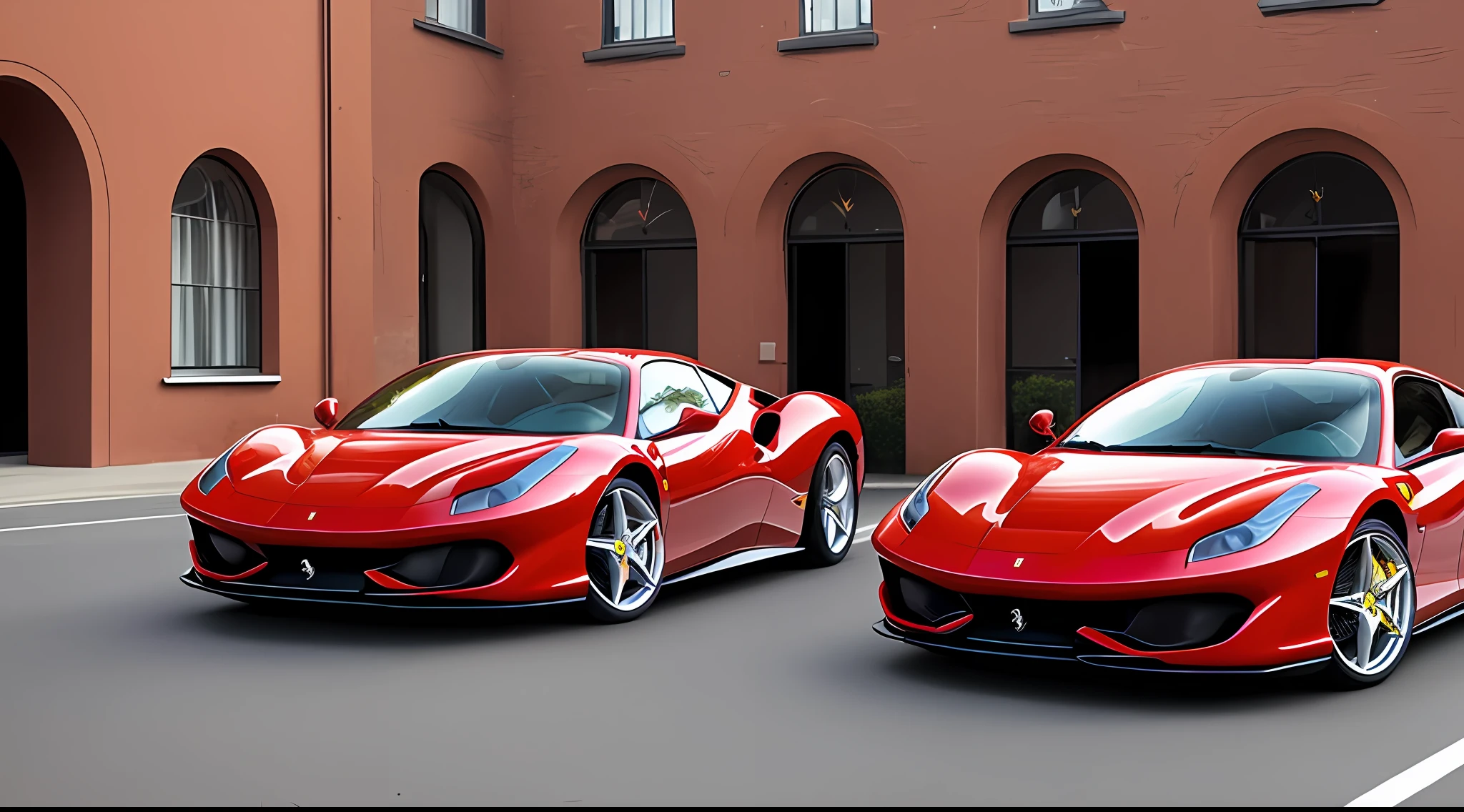 A Ferrari on the road and a person next to the car