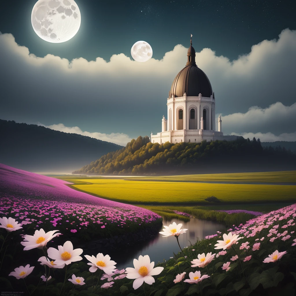 landscape, flower, moon, high resolution