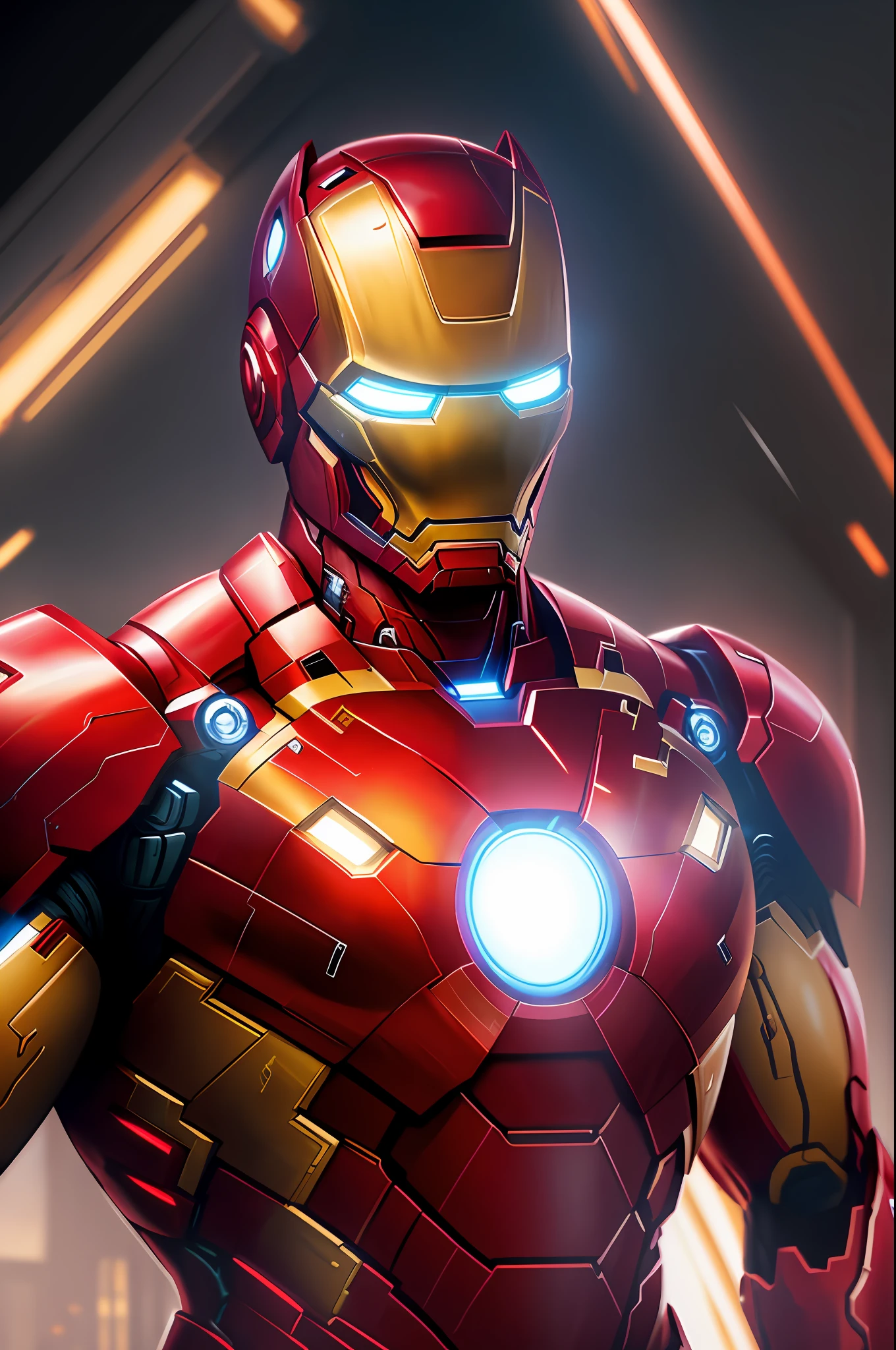 high quality, cinematic ray , realistic digital art illustration movie poster portrait iron man, epic lighting, cinematic lighting, high res, (detailed image:1), insane details, soft, hyper realistic, (highly detailed:1.2), masterpiece, 8k uhd, digital art style , trending on artstation