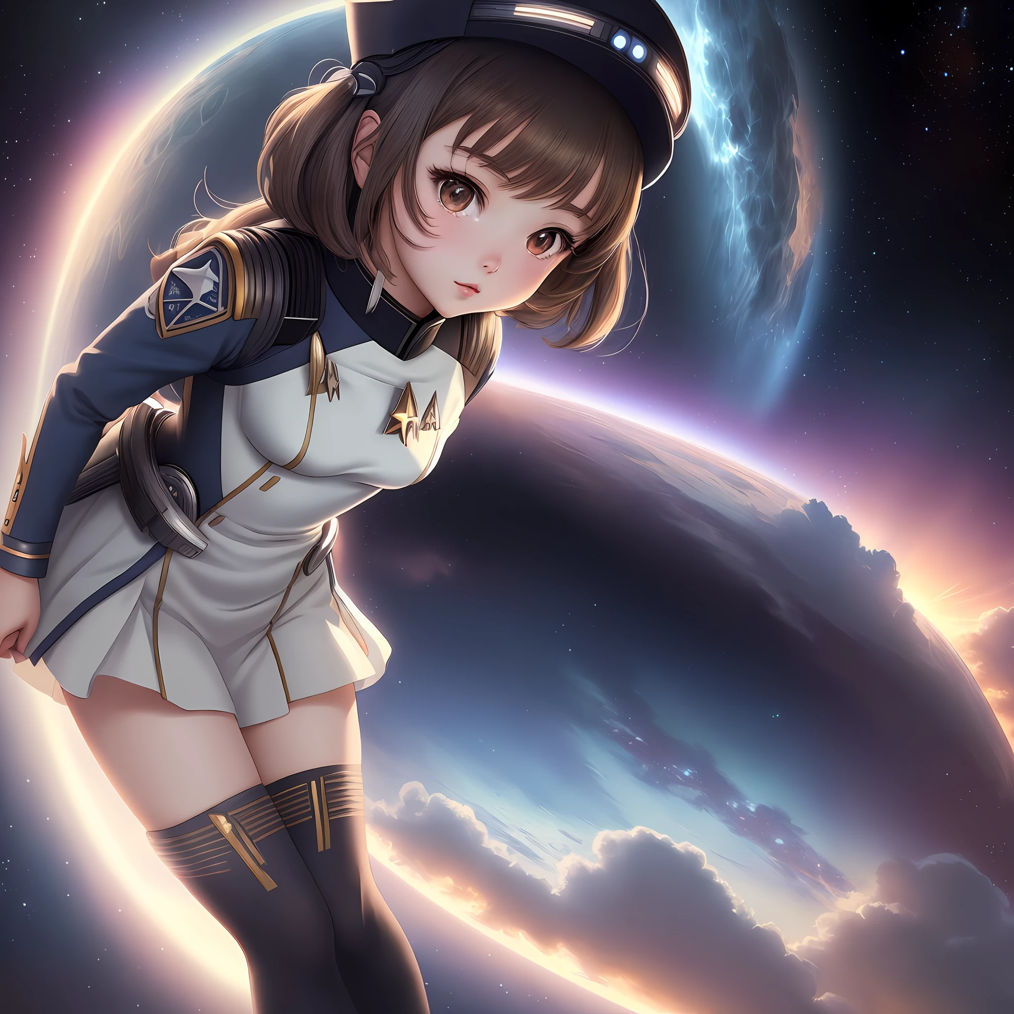 (Best Quality), (Ultra Fine), (Masterpiece), Illustrations, (Young Anime Girl), (Star Trek Uniform)