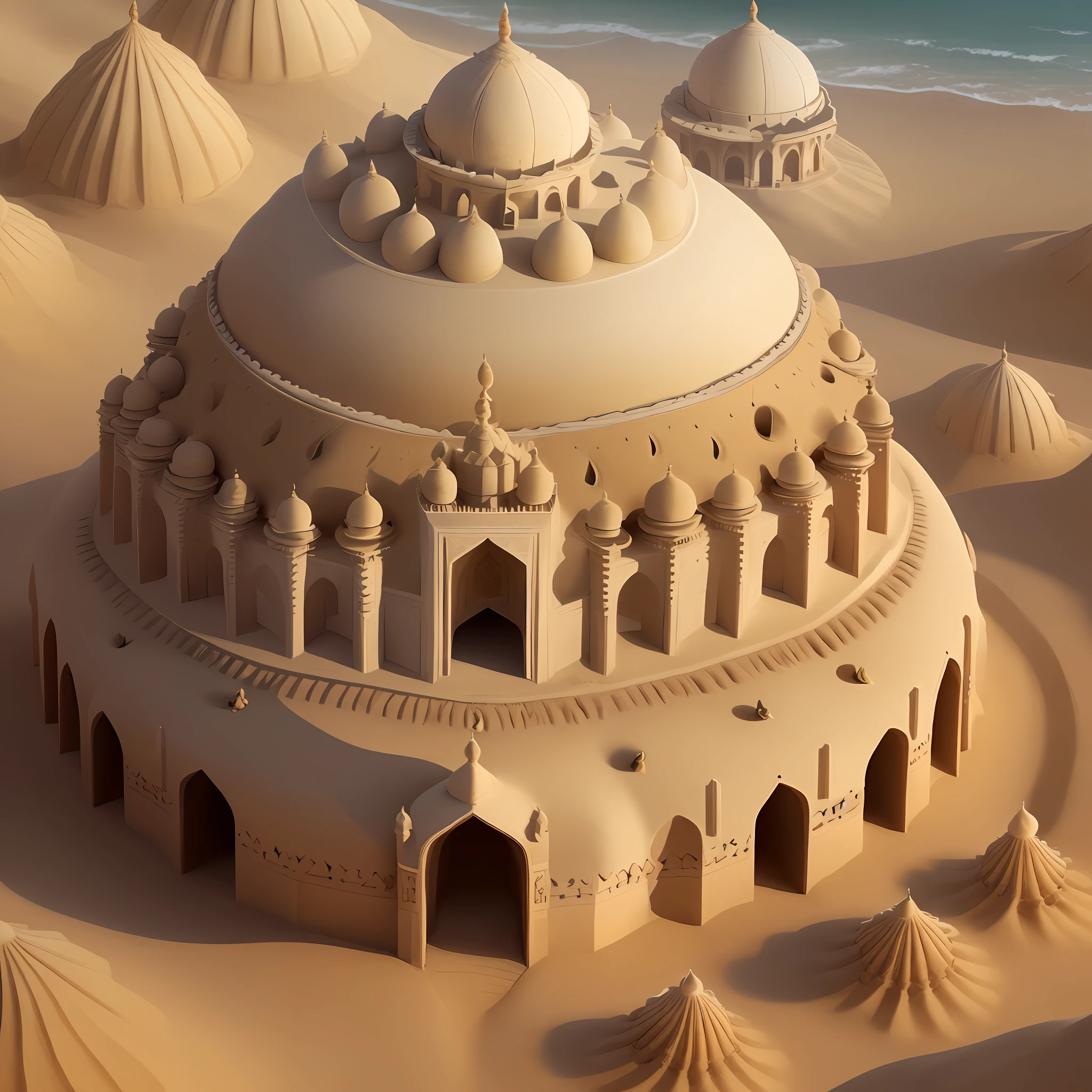 An anthill made of sand and shells that reproduces the taj mahal