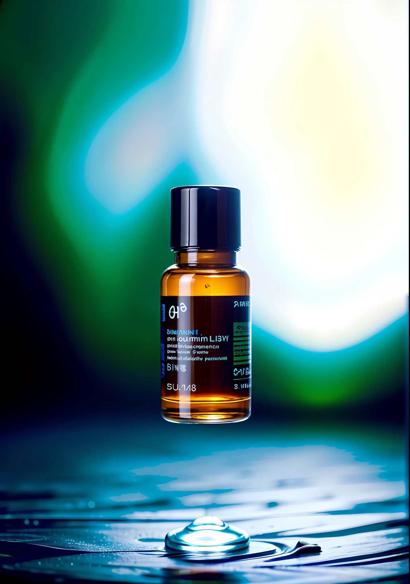 a close up of a bottle of vitamin - rich skin care product, miniature product photo, product photo, exploitable image, product image, detailed product image, 35 mm product photo”, ji-min, dark natural glow, image apothecary, bjørn, cinematic shot ar 9:16 -n 6 -g, item, silver nitrate photography