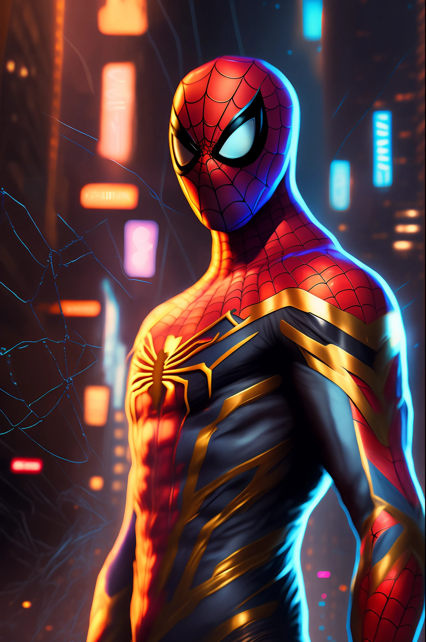 Spider-Man, Cyberpunk, Golden 8k.