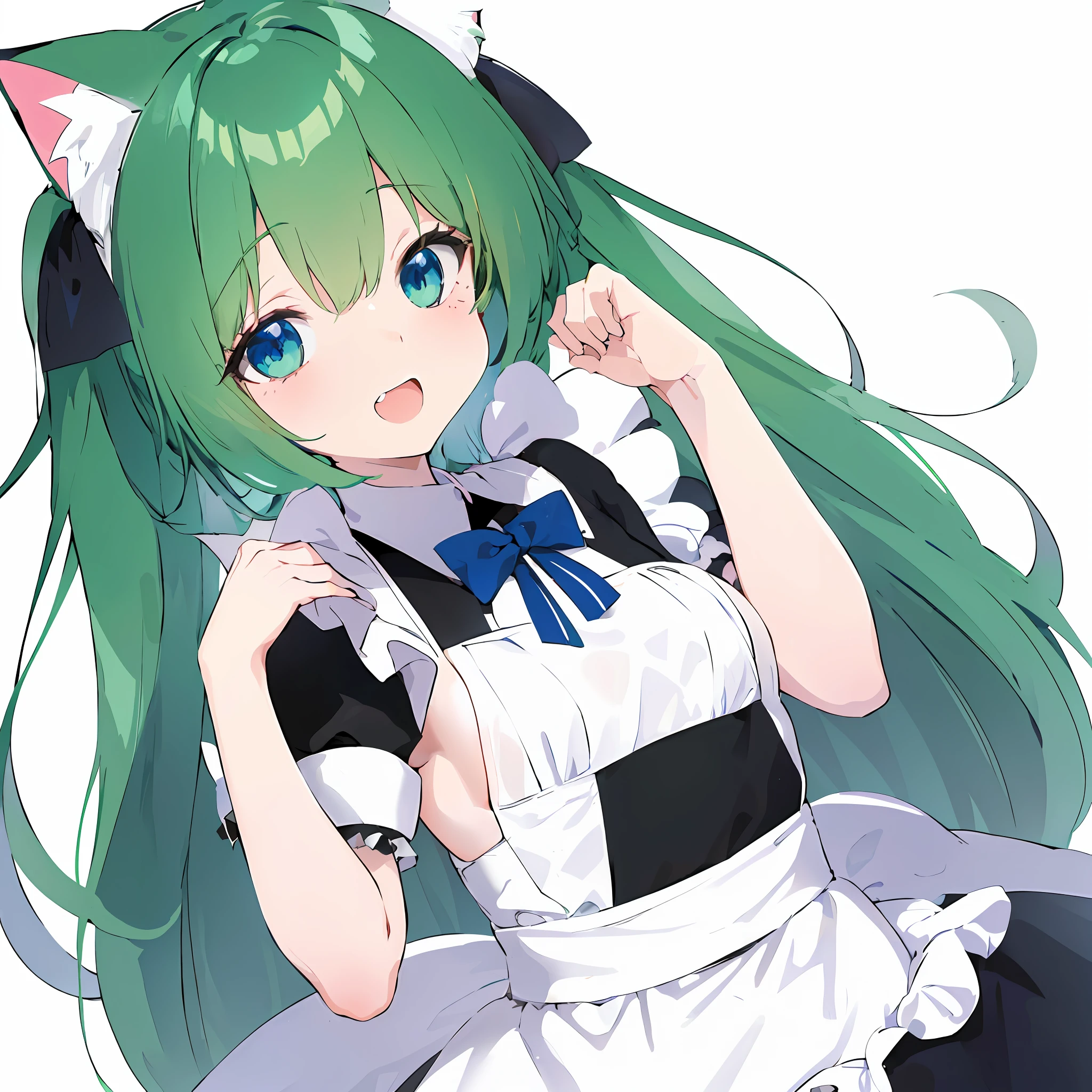 anime character with green hair and a white dress and black shoes, anime cat girl in a maid costume, anime girl with cat ears, very beautiful anime cat girl, cute anime catgirl, anime catgirl, beautiful anime catgirl, mikudayo, anime cat, anime girl in a maid costume, anime moe artstyle, (anime girl), white cat girl