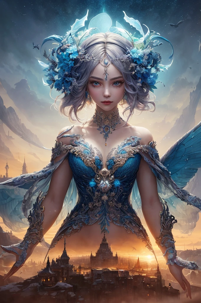 (((masterpiece))), (((best quality))), ((ultra-detailed)), (hyperrealistic), (highly detailed CG illustration), ((an extremely delicate and beautiful)),cinematic light, Create a stunning anime artwork that is currently trending on ArtStation, showcasing exquisite beauty and captivating aesthetics. The art piece should be highly detailed, featuring a compelling character and a visually appealing environment. The character in the artwork is a graceful and enchanting figure, radiating an aura of elegance. Pay close attention to intricate facial features, such as mesmerizing eyes with vibrant colors and delicate shading. The character's clothing should be designed with elaborate patterns, flowing fabrics, and rich textures, reflecting a blend of fantasy and contemporary fashion. Place the character in a captivating environment that enhances the overall appeal of the artwork. It could be a breathtaking natural landscape, a bustling futuristic cityscape, or a mystical realm filled with magical elements. Incorporate vibrant colors, dynamic lighting, and detailed background elements to create a sense of depth and immersion. Consider the latest trends in anime art, such as incorporating unique lighting effects, exploring creative composition techniques, or experimenting with unconventional color palettes. Take inspiration from the top artists on ArtStation and their exceptional execution of various art styles and themes. Camera: Choose an angle that highlights the character's beauty and the immersive environment. Lighting: Utilize atmospheric lighting techniques to create depth and mood. Resolution: Aim for a high-resolution artwork to showcase intricate details and clarity. Art Inspirations: Seek inspiration from the trending artists on ArtStation, exploring different styles, genres, and themes.