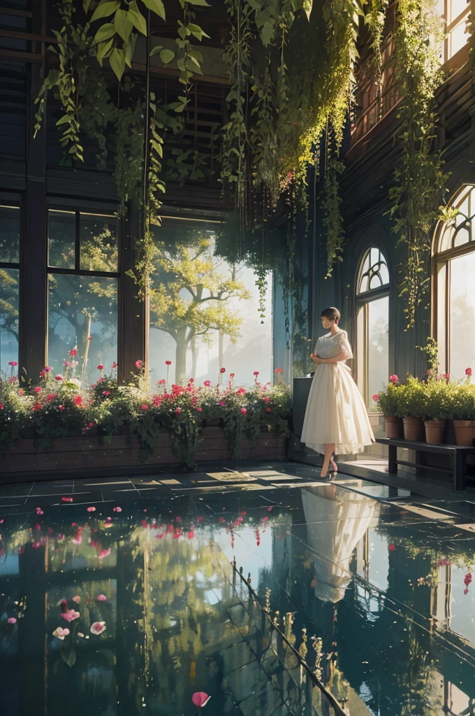 vivid illumination, enchanting elegance, atmospheric depth, masterful technique, naturalistic representations, harmonious composition, creative refinement, striking juxtapositions,
1girl,solo,
supermarket,
indoor,
Serenity,
garden, blossoms, peaceful,