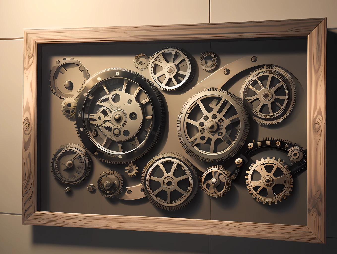 Create a frame filled with scrap parts, gears, watches, tubes, pipes, screws, metallic colors