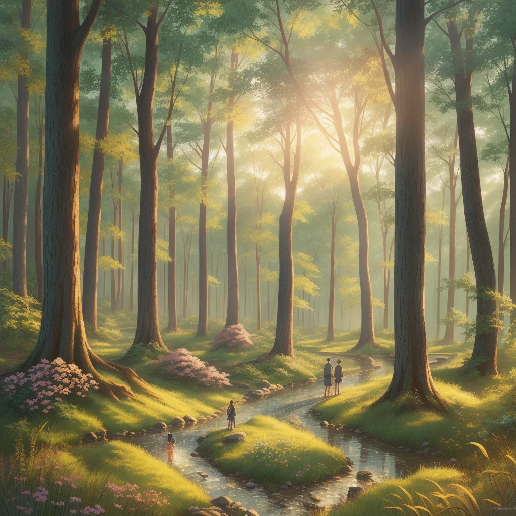isometric, 3dicon, ((masterpiece), (best quality), (high detial), (realistic,)) woods, soft light, mysterious and charming atmosphere, the style of the movie "Your Name", --v 6