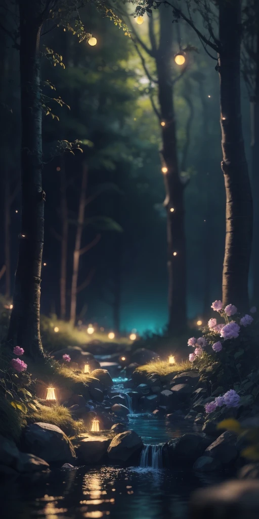 Masterpiece, best quality, (very detailed CG unity 8k wallpaper), (best quality), (best illustration), (best shadows), glow sprite, with a glowing deer, in the swimming pool Drinking water, natural elements in the forest theme. Mysterious forest, beautiful forest, nature, surrounded by flowers, delicate leaves and branches surrounded by fireflies (natural elements), (jungle theme), (leaves), (twigs), (fireflies), (particle effects) etc. 3D , Octane rendering, ray tracing, super detailed --v6