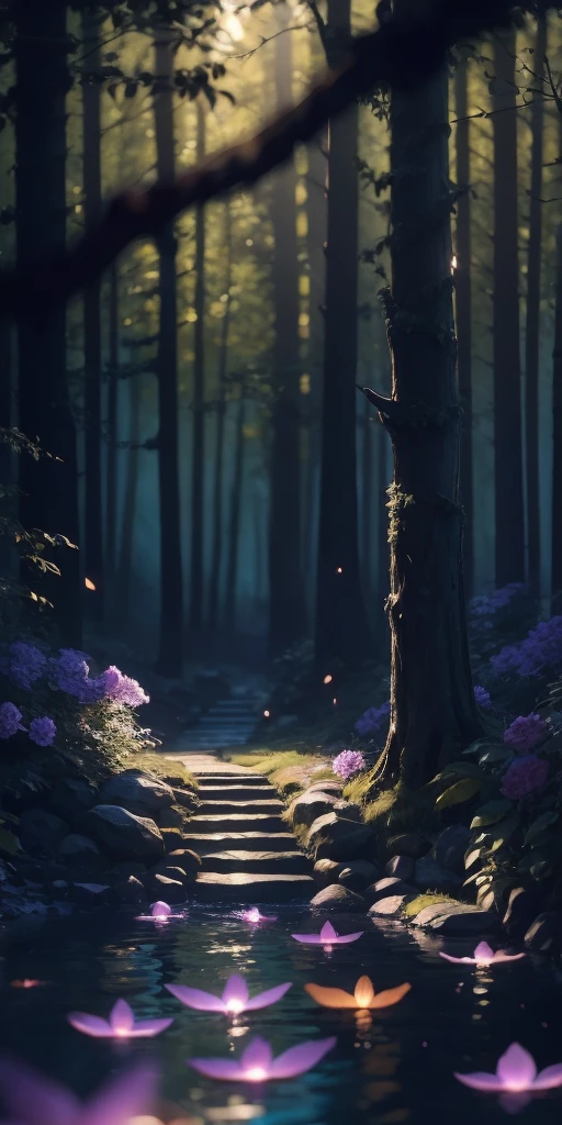 Masterpiece, best quality, (very detailed CG unified 8k wallpaper), (best quality), (best illustration), (best shadow), glowing elf with a glowing deer, drinking water in the pool, natural elements in forest theme. Mysterious forest, beautiful forest, nature, surrounded by flowers, delicate leaves and branches surrounded by fireflies (natural elements), (jungle theme), (leaves), (branches), (fireflies), (particle effects) and other 3D, Octane rendering, ray tracing, super detailed --v6, deer