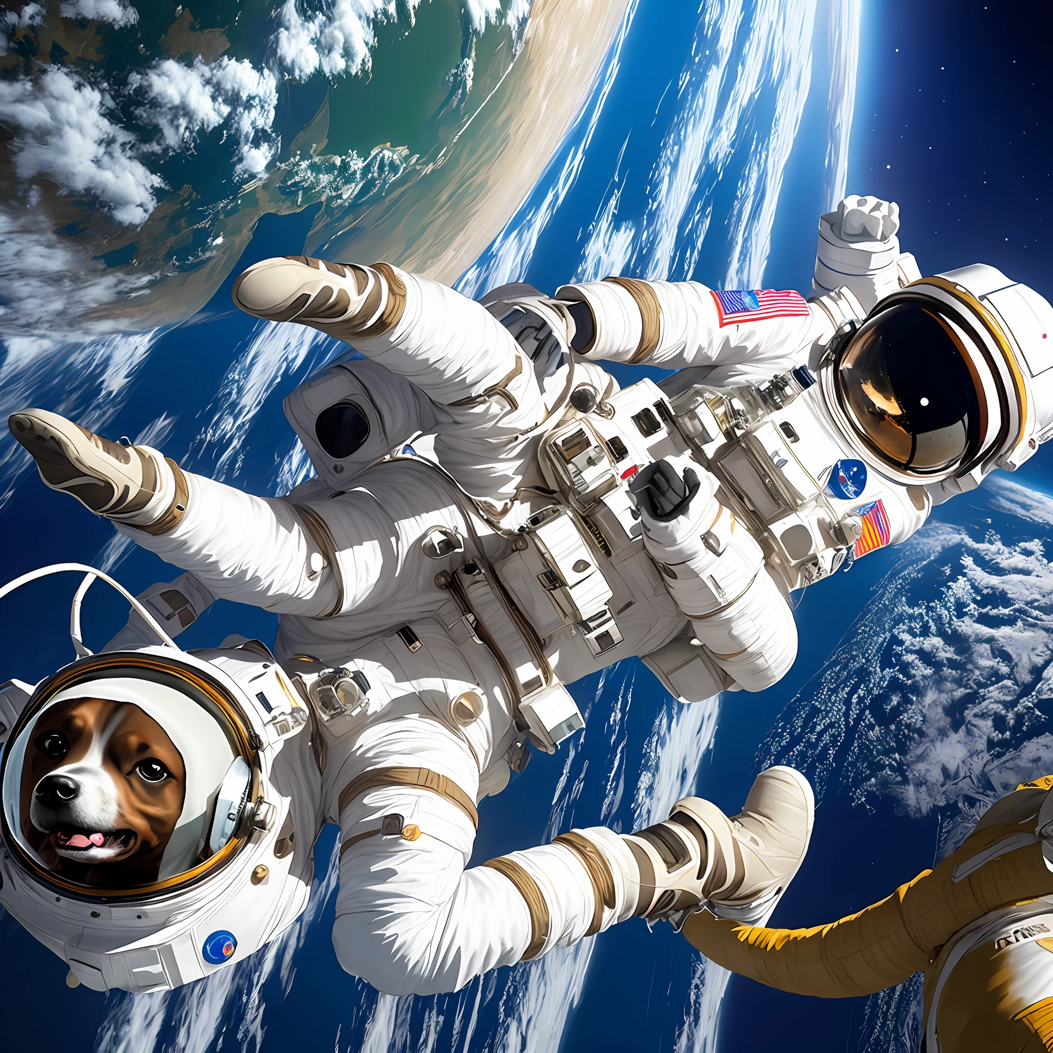 Astronaut dog (realistic) in space (detailed)