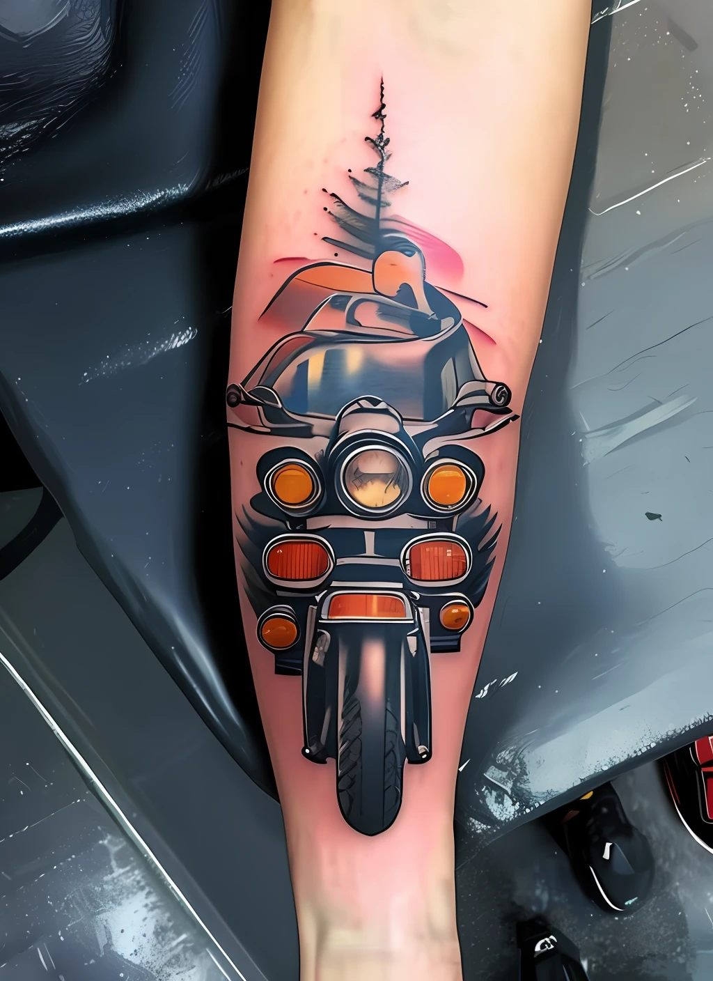 A tattoo of.motorcycle road time