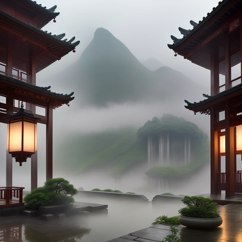 Misty rain in the south of the Yangtze River, there are pavilions