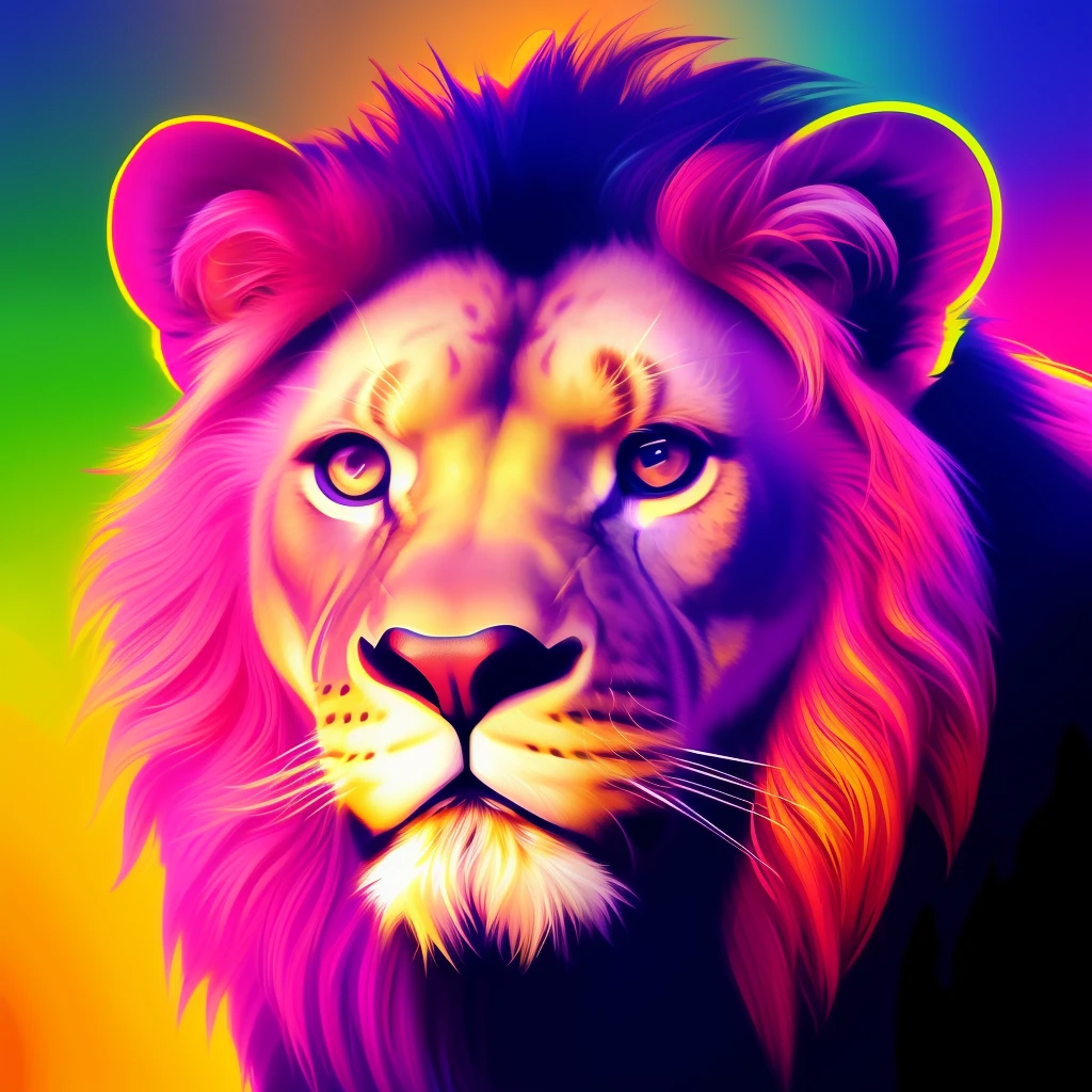 tshirt vector, lion face, synthwave, vivid color, digital art, detailed, design , Pixar, colorful --upbeta --v 4