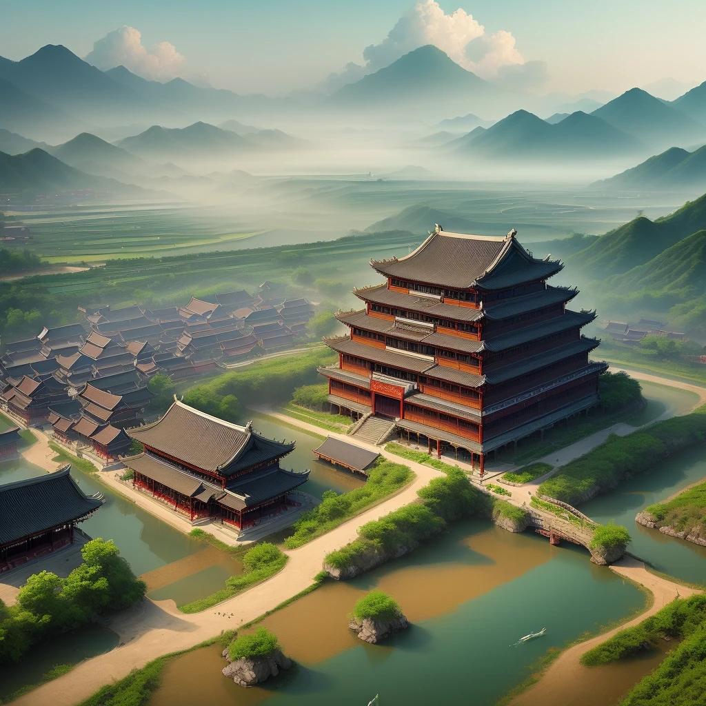(Qingming Shanghe Tu, Republic of China, Water Town, Masterpiece, Art, High Quality, Midjourney, 8K)