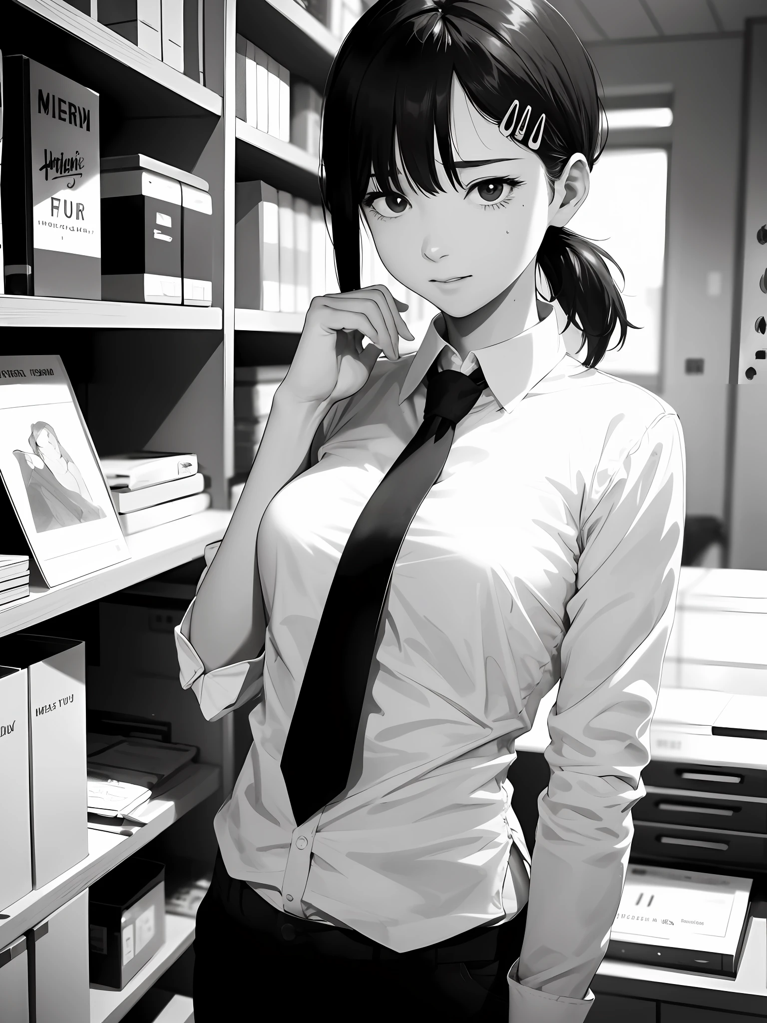 absurd, highres, ultra detailed, (1girl:1.3),
BREAK
, Create a minimalist design, with clean lines, simple shapes, and a focus on composition and balance.
BREAK
, Creates an environment of seduction and libido where a girl explores her body in a seductive way.
BREAK
, Capture an image in low light, with minimal lighting and a focus on the subtle details and atmosphere of the scene.
BREAK
, Creates a scene of a girl holding a realistic knife, she standing posing with the gun, wearing office clothes jacket and tie.