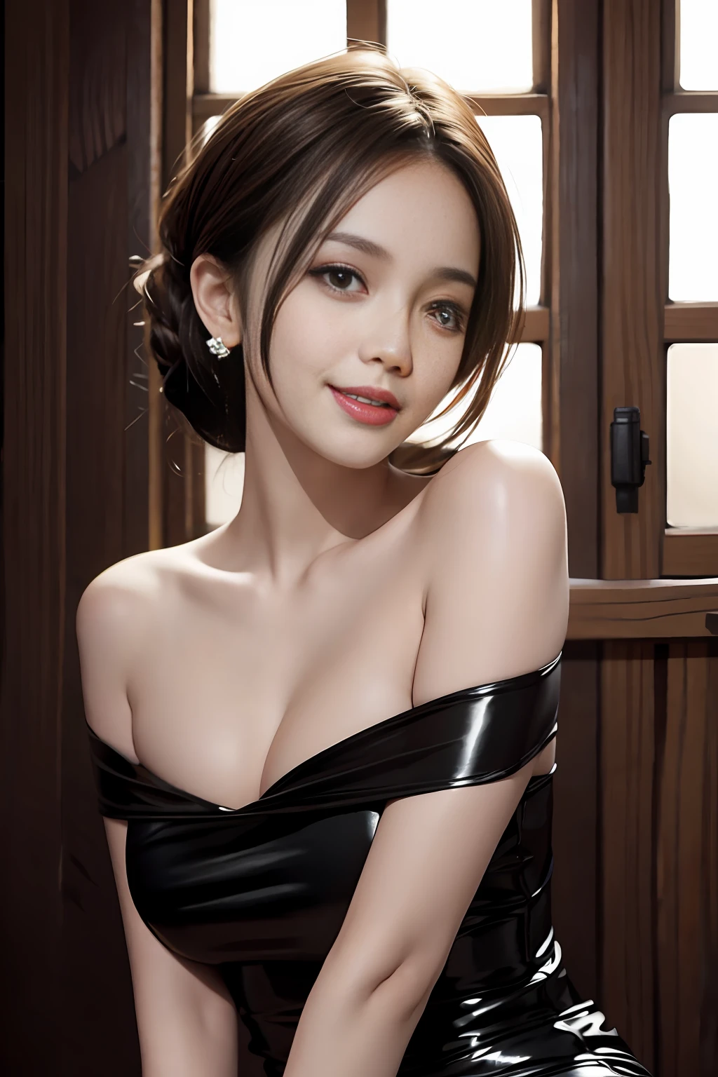 1girl, offshoulder, light smile, shiny skin
best quality, masterpiece, (photorealistic:1.4)