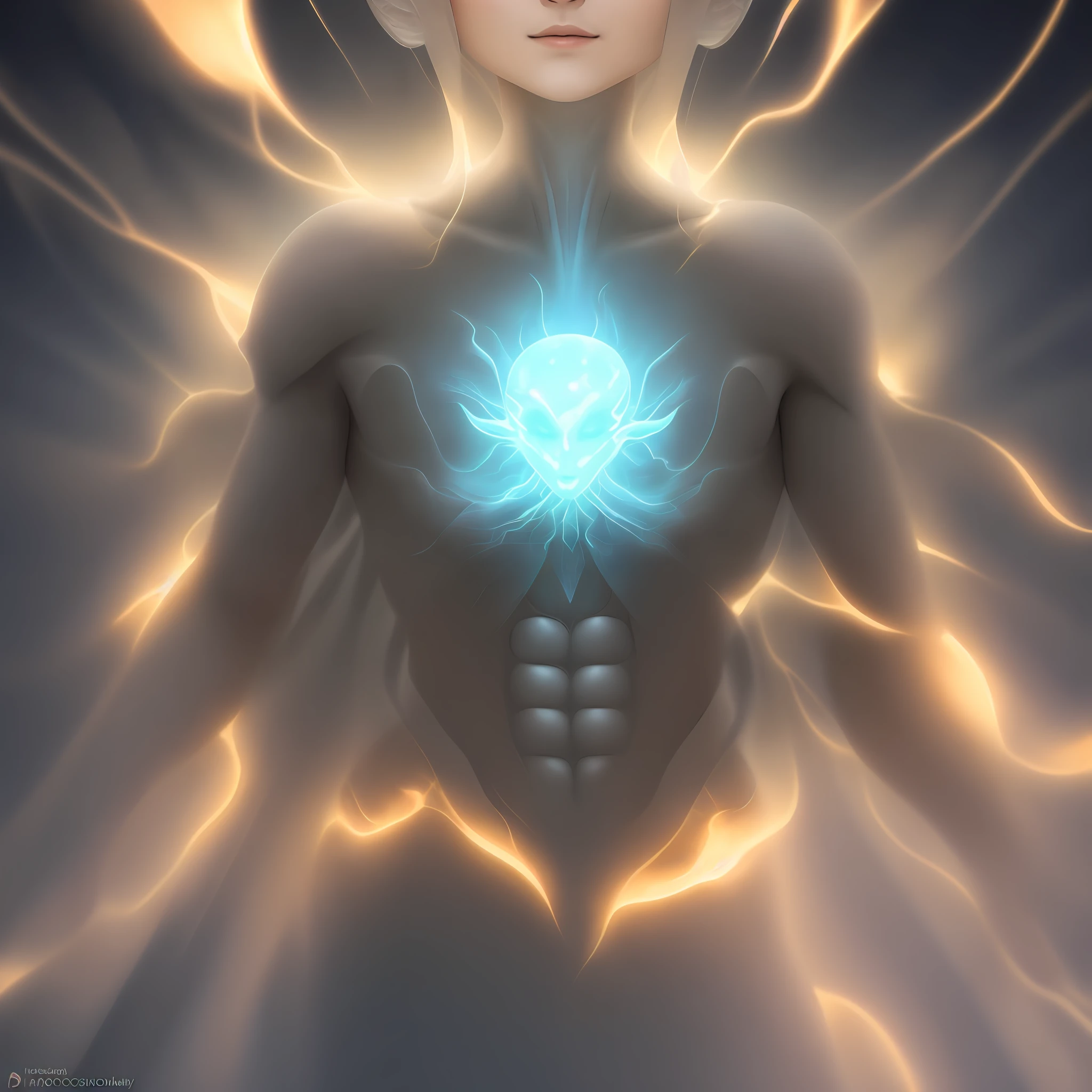 Alien, humanoid, full body, beautiful, spiritual being, benevolent, with an aura in the head, sorting, with radiant energy, high quality, ultra-realistic, professional photography, human,