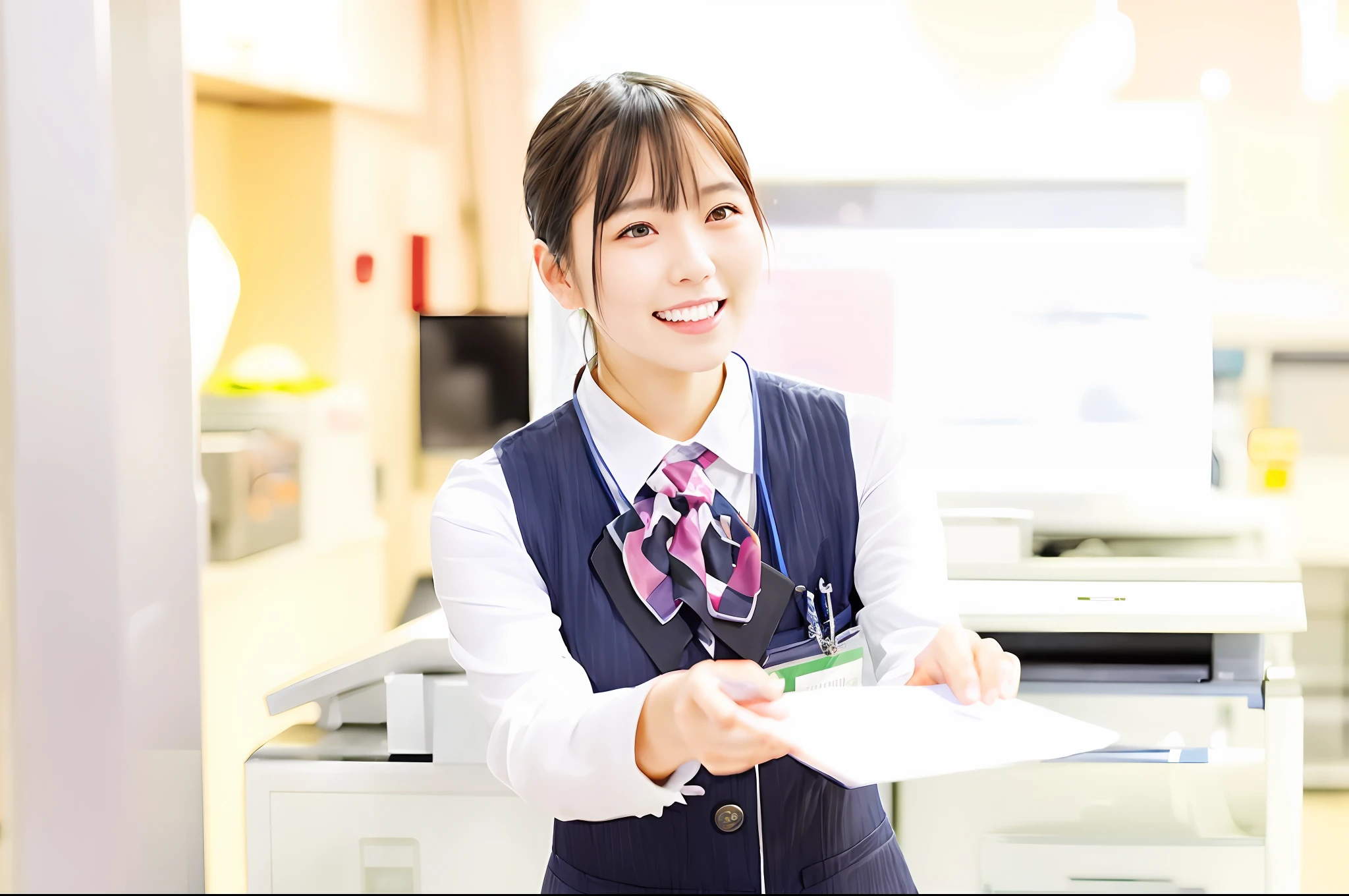 Smiling woman in uniform, Shoko Nishinomiya, catalog photo, Aoi Ogata, Chiho, Yuki Morita, Yuka Kazami, Makoto Maka, Tsuyoshi Nishie, Makoto Shinkai, Kazue Kato, Tsugumi Oba, Shiori Teshirogi, Nozomi Takemura, medical office, inside the reception counter of the hospital