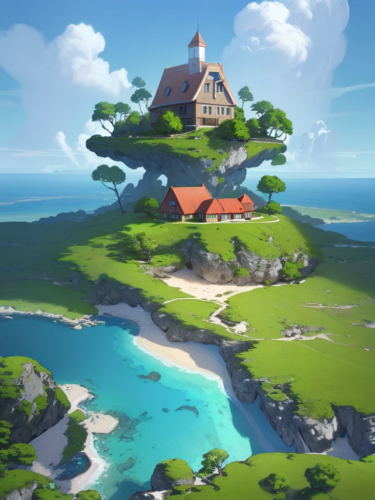 a painting of a small island with a house on top of it, 4k highly detailed digital art, 4k detailed digital art, 8k high quality detailed art, detailed painting 4 k, 4k detailed art, 4 k hd illustrative wallpaper, 4 k hd wallpaper very detailed, 4 k highly detailed art, ross tran. scenic background