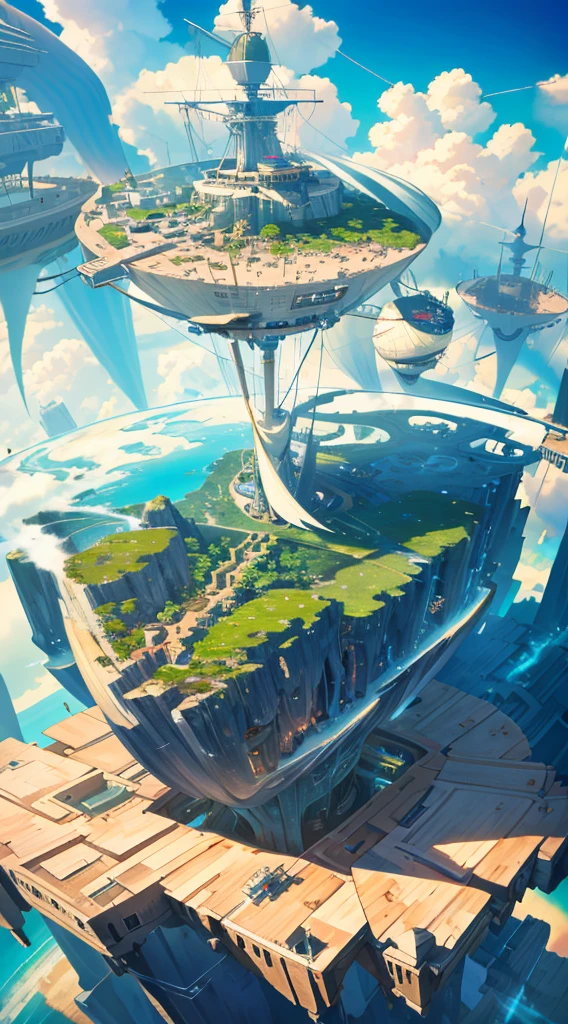 Many islands are suspended in the air with many small airships flying around, cities, fantasy, magical plants growing, extreme details, realistic light, epic composition, (complex details), (complex design, ultra-details :1.2), Art Station, (Masterpiece, Best Quality), Ultra HD, 32k --v 6