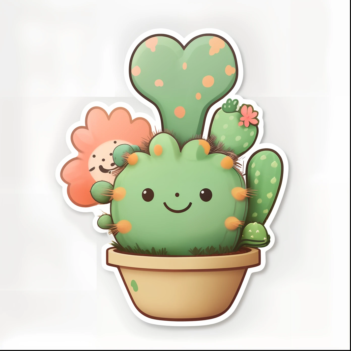 sticker, smiling cactus, 1cato, 1character, simple background,