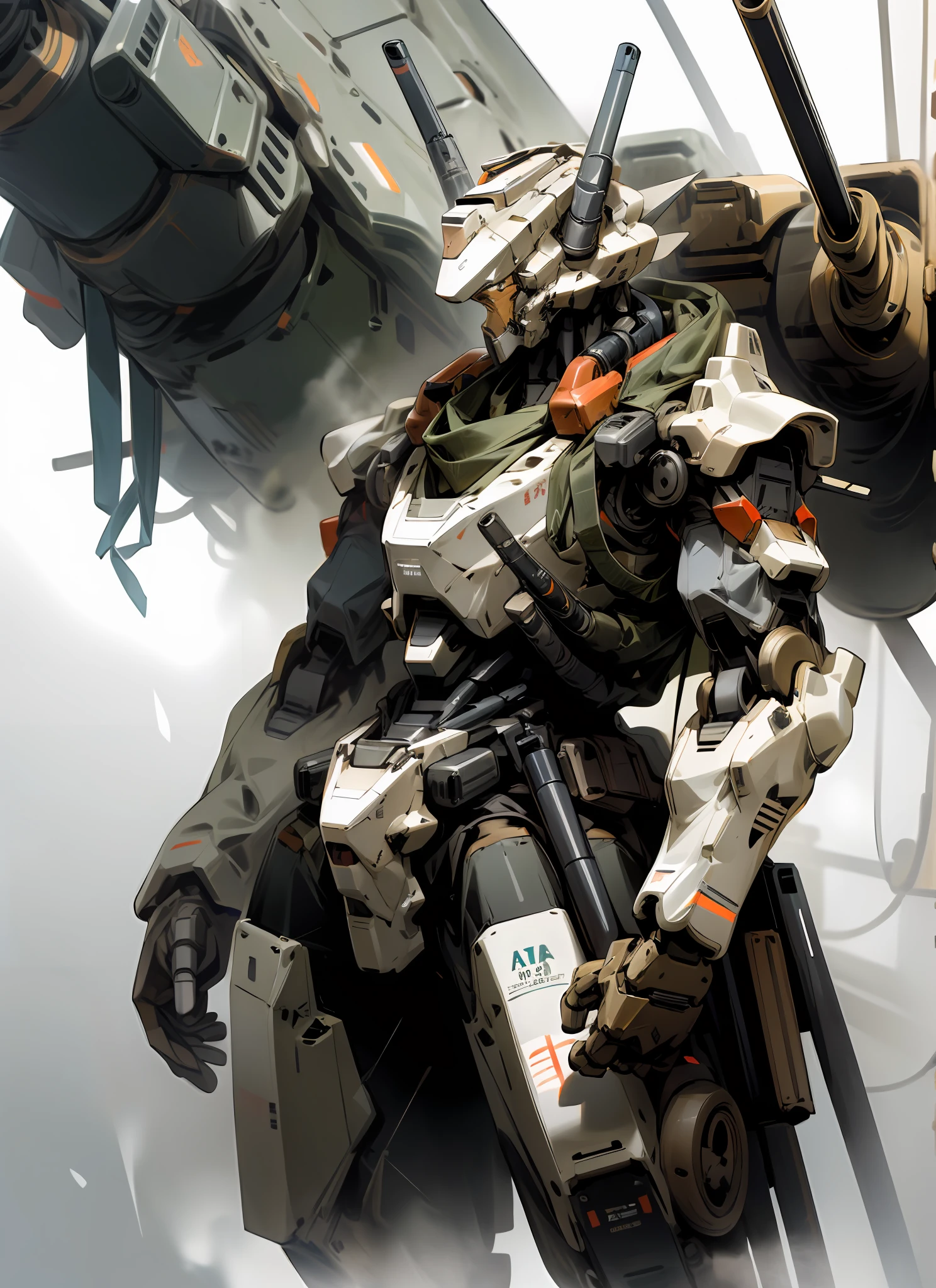 masterpiece, highquality, ultra detailed, high resolution, mecha, robot, no_humans, a tank gun mounted on the shoulder, wilderness, broad shoulders,