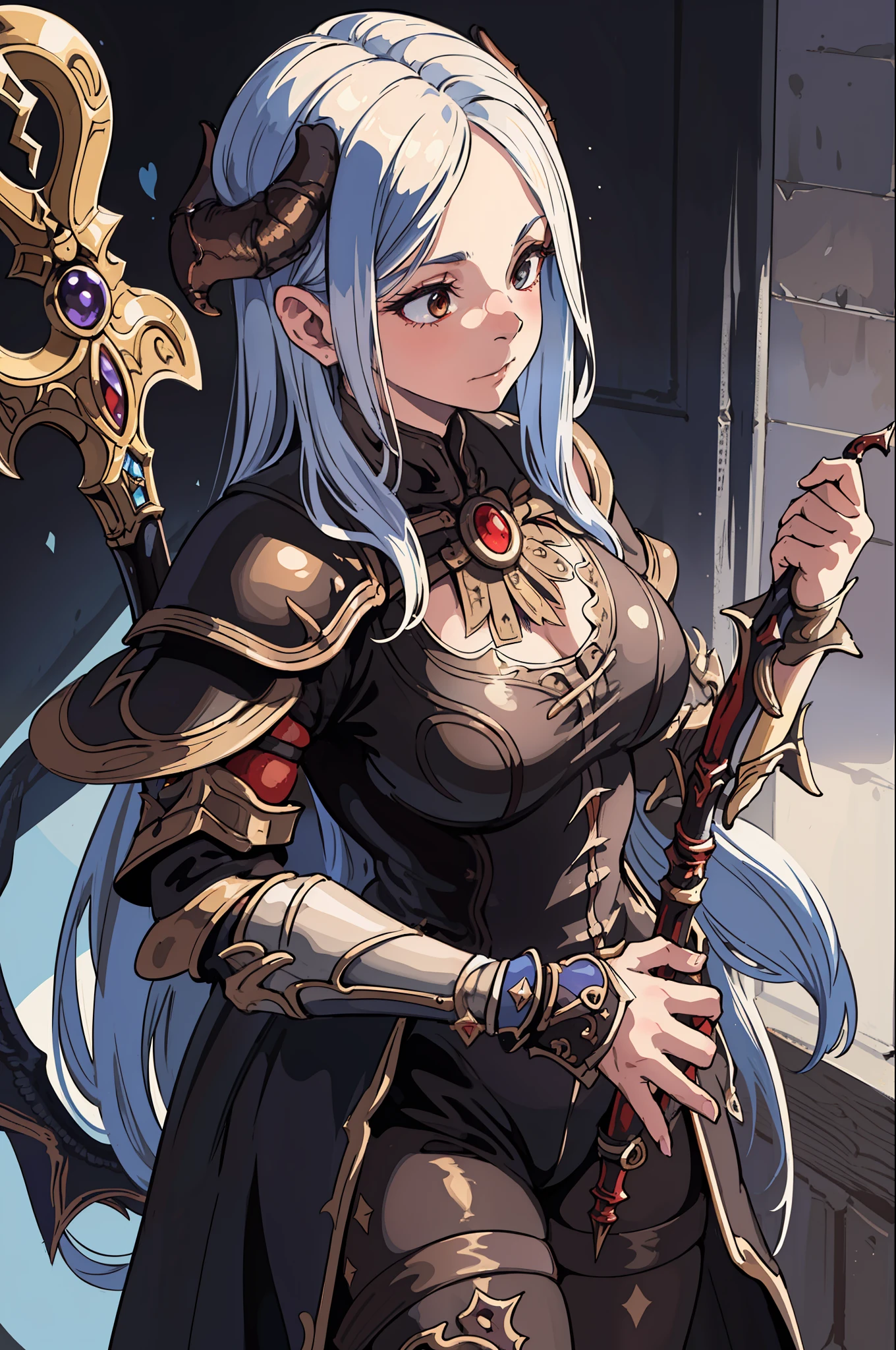 1girl, close-up, intricate details, (Diablo 4 Sorceress:1.4), Messy Hair, (Mythical Armor:1.2), Hell, Big, Curvy Girl But Fit, Staff in Her Hand