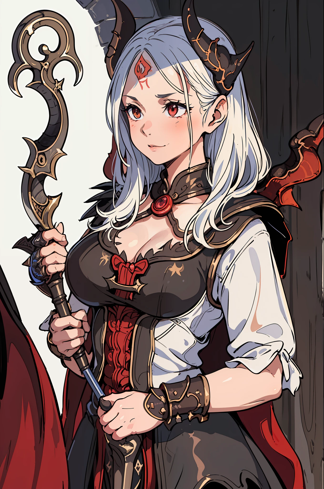 1girl, close-up, intricate details, (Diablo 4 Sorceress:1.4), Messy Hair, (Mythical Armor:1.2), Hell, Big, Curvy Girl But Fit, Staff in Her Hand