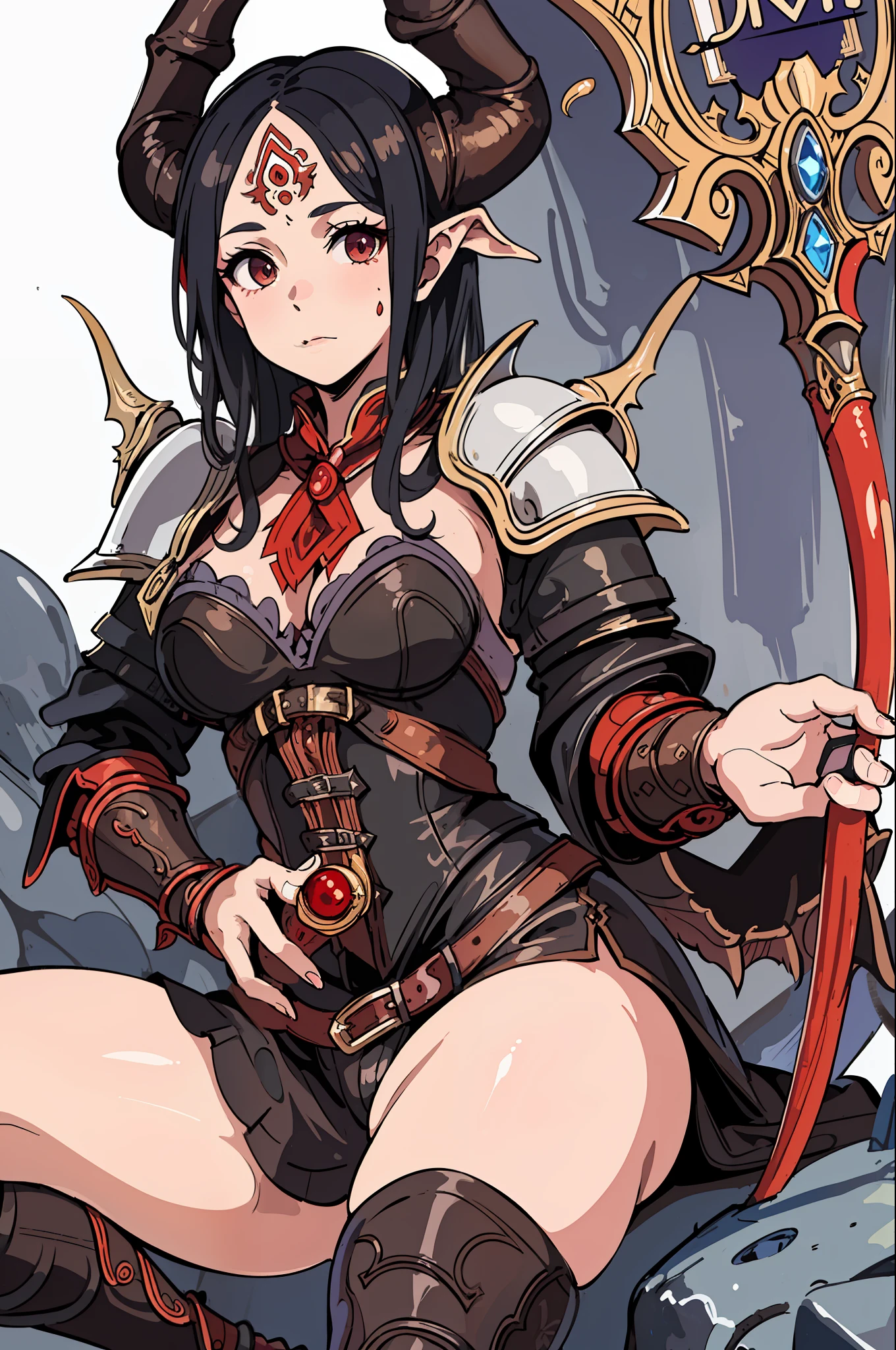 1girl, close-up, intricate details, (Diablo 4 Sorceress:1.4), Messy Hair, (Mythical Armor:1.2), Hell, Big, Curvy Girl But Fit, Staff in Her Hand