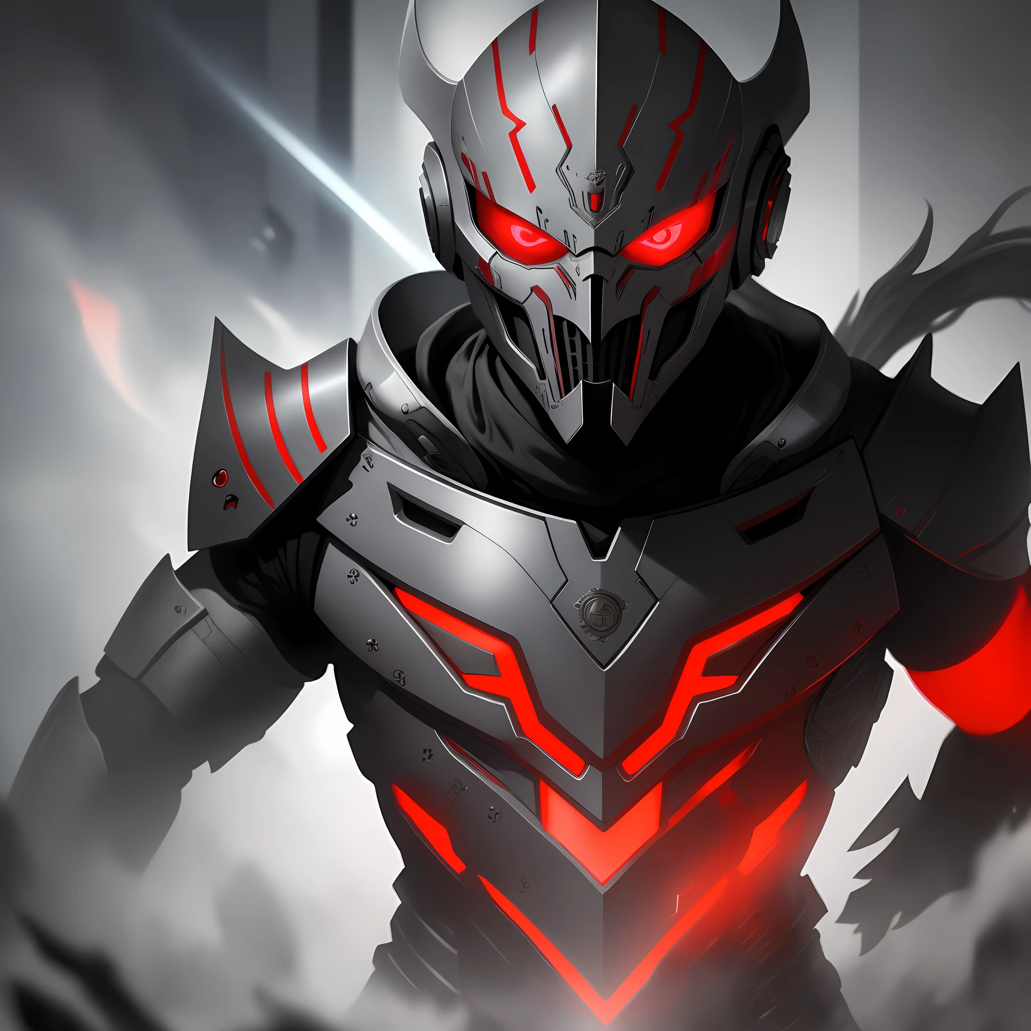 grey phantom, 8k, hdr, humanoid, red and black mask, mystical, warrior